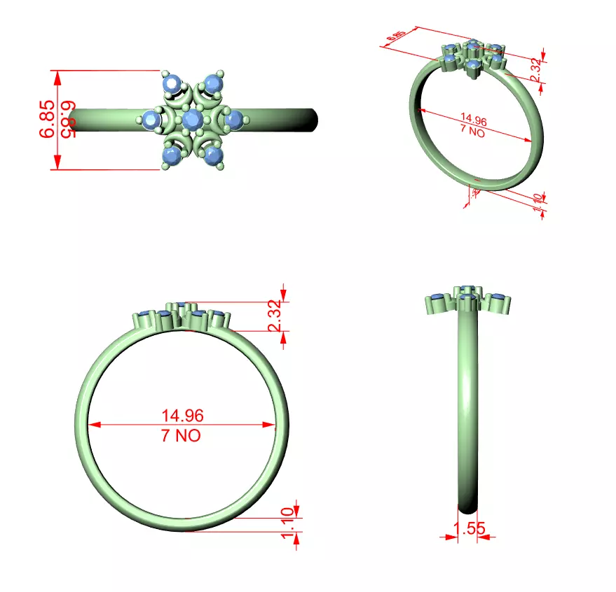 Seven Round Diamond Classic Design Wedding Ring 3DM STL Video 3D print model_12