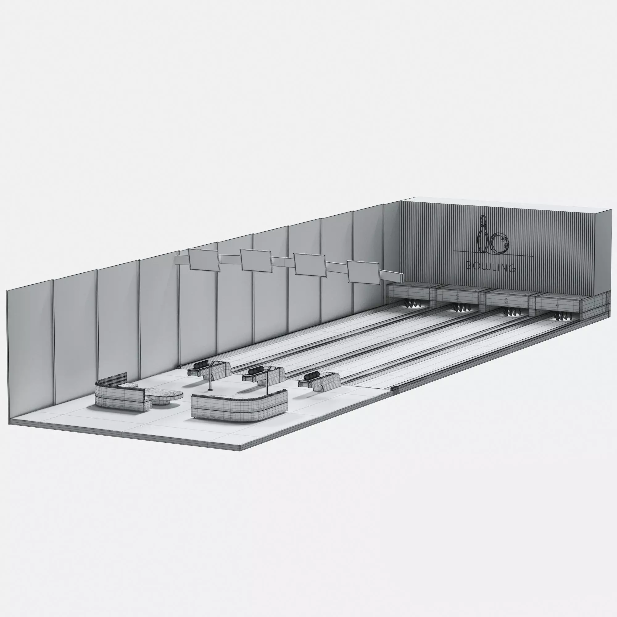 Modern Bowling Alley Interior 3D Model 3D model_7