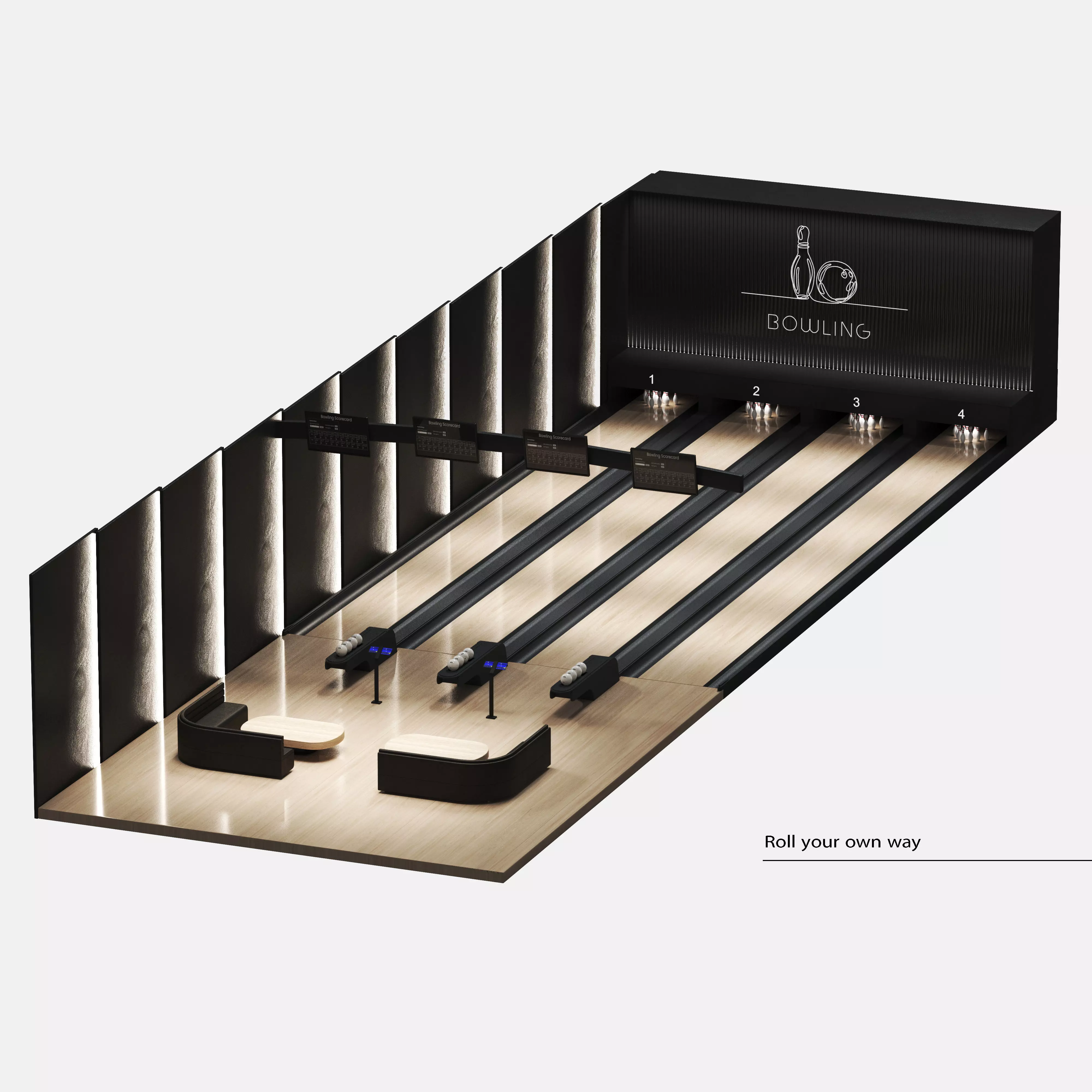 Modern Bowling Alley Interior 3D Model 3D model_2