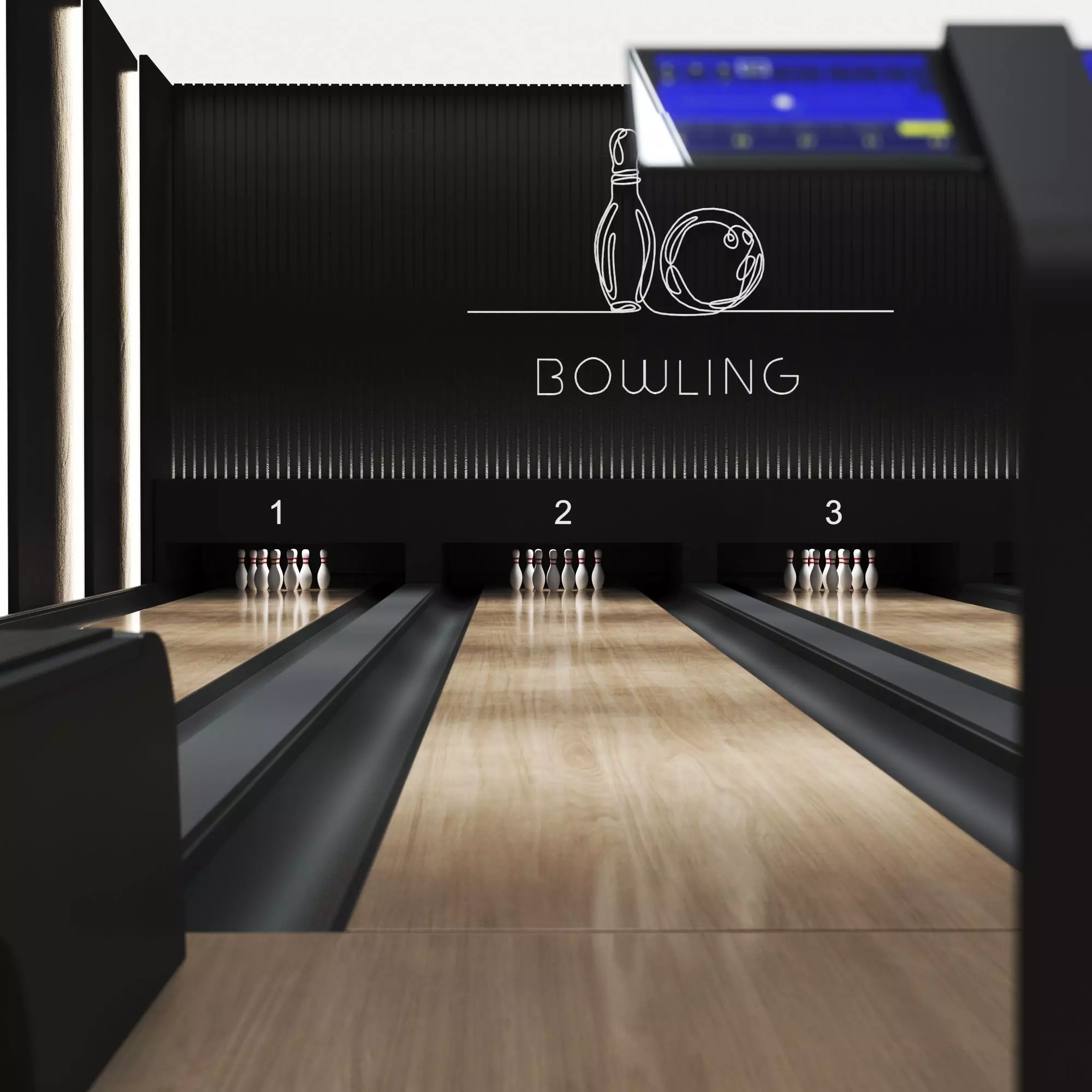 Modern Bowling Alley Interior 3D Model 3D model_3