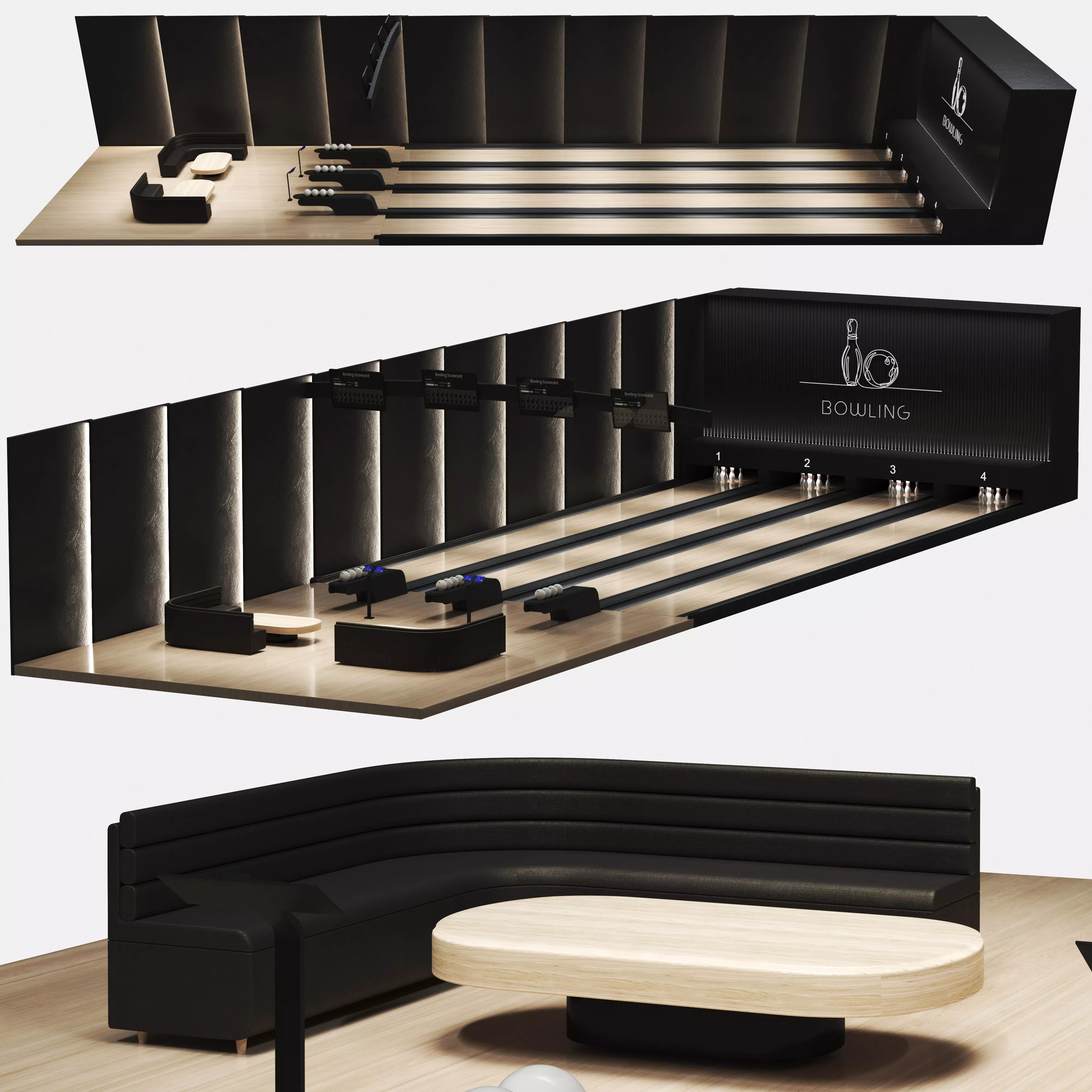Modern Bowling Alley Interior 3D Model 3D model_0