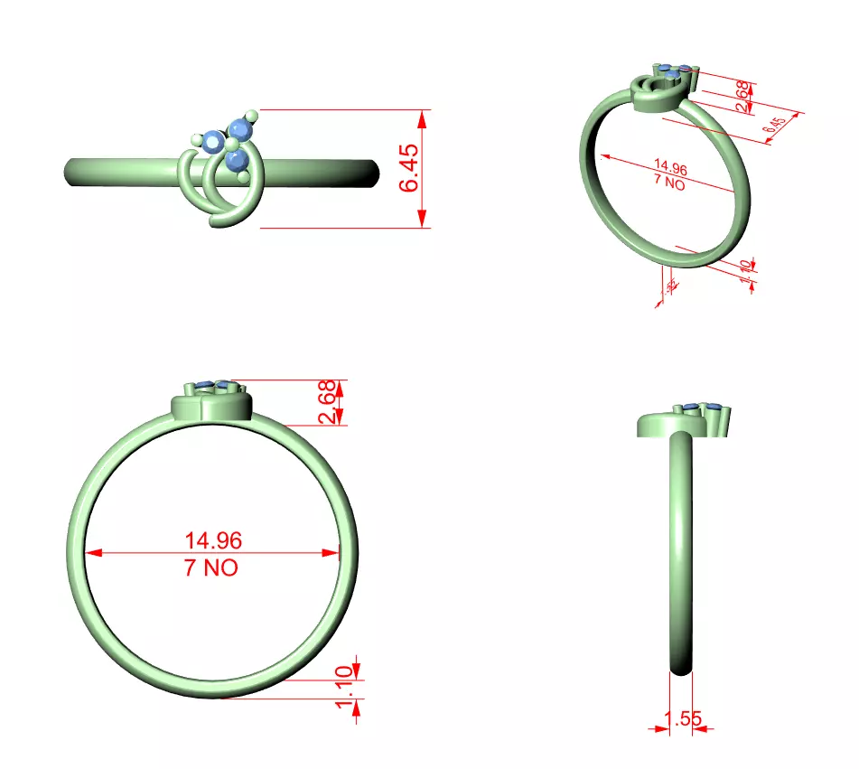  Three Round Diamond Comfort Engagement Ring 3DM STL Video 3D print model_12