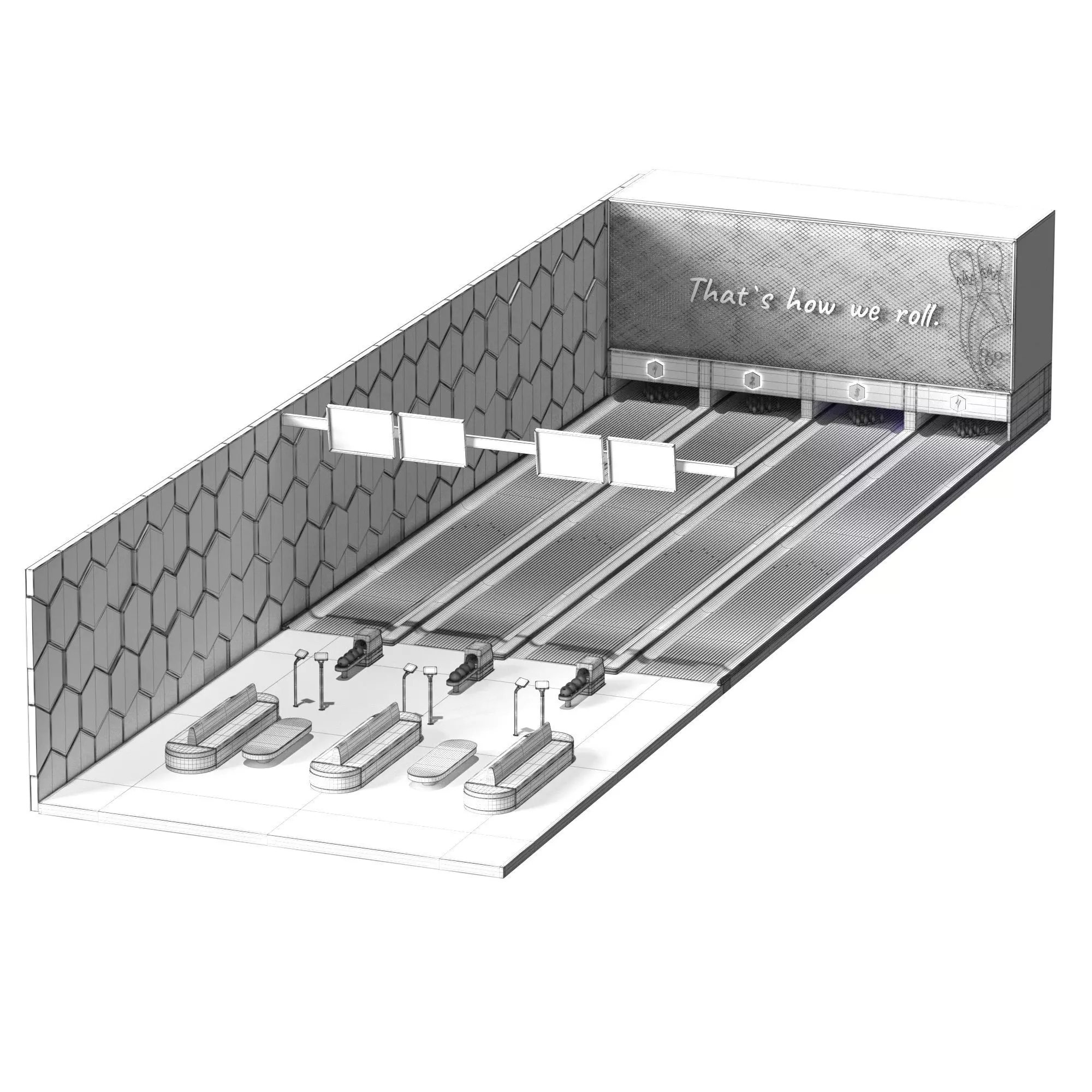 Modern Bowling Alley Interior 3D Model 3D model_7