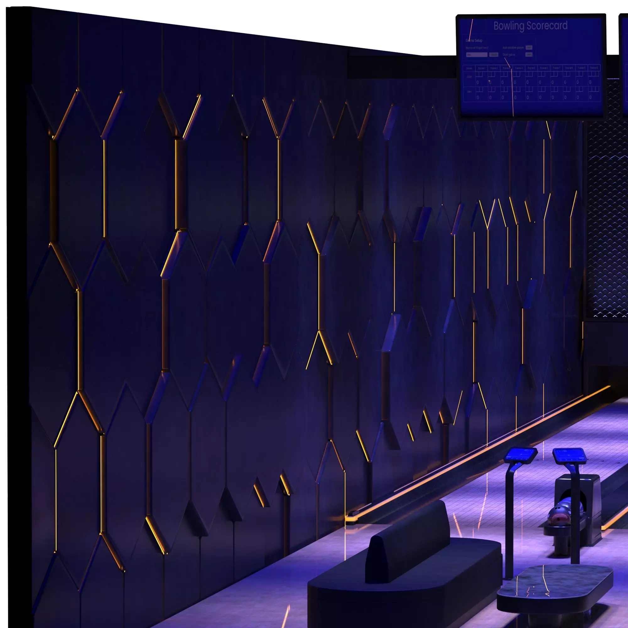 Modern Bowling Alley Interior 3D Model 3D model_9