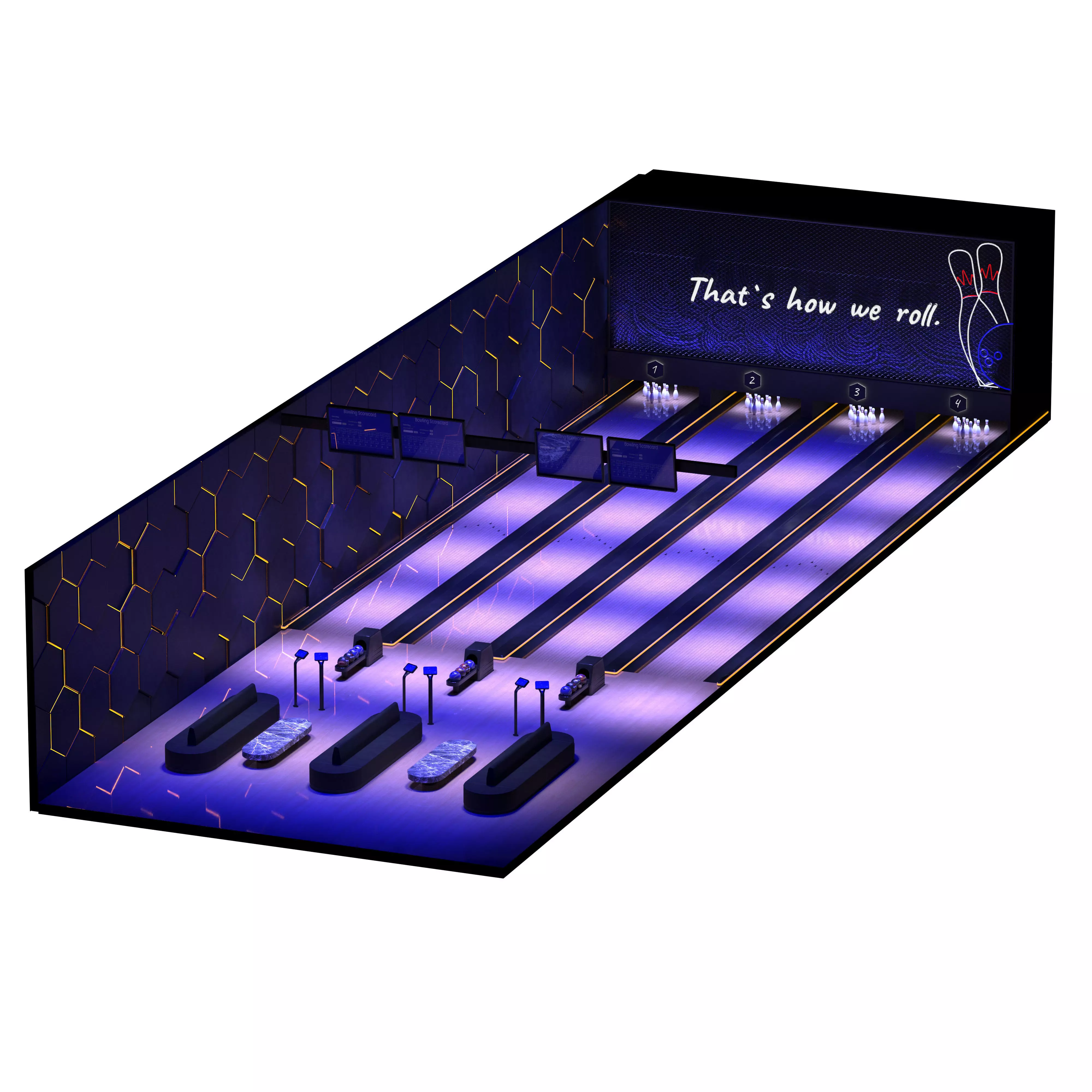 Modern Bowling Alley Interior 3D Model 3D model_2