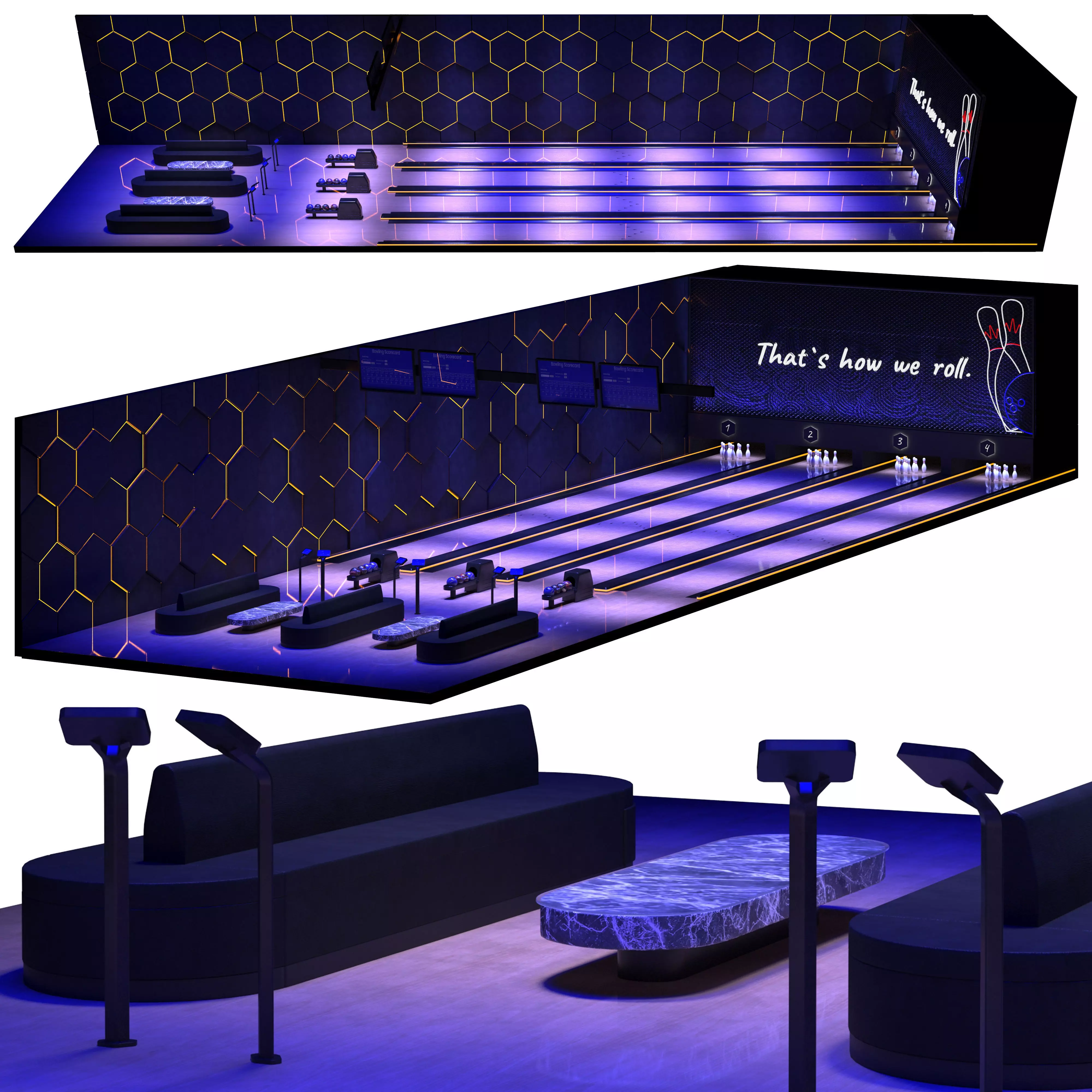 Modern Bowling Alley Interior 3D Model 3D model_0