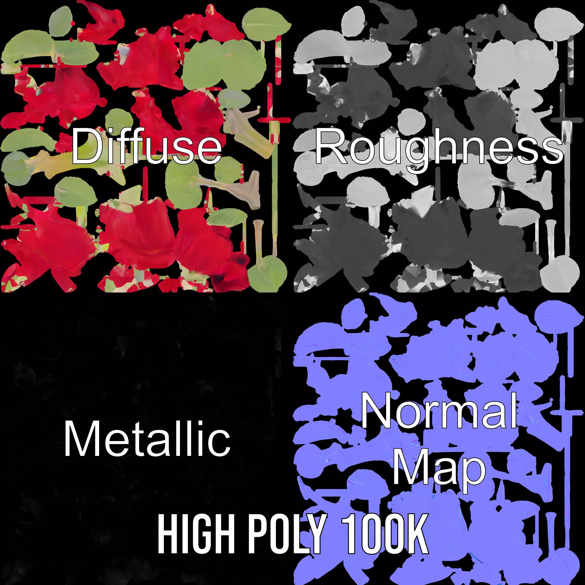 Red Rose Floral model pack Low-poly 3D model_4