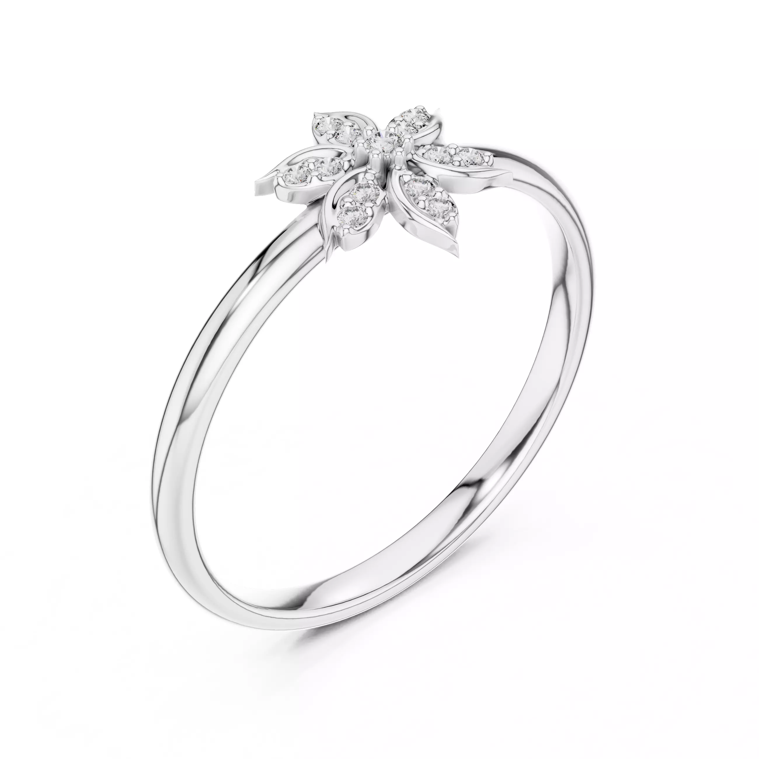Round Cut Diamond Leaf Engagement Wedding Ring 3DM STL Video 3D print model_10