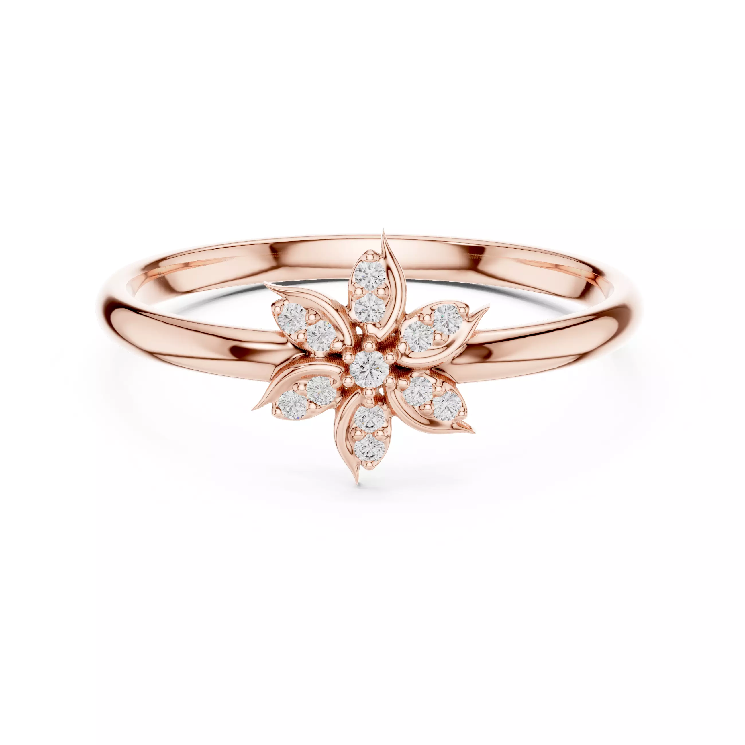 Round Cut Diamond Leaf Engagement Wedding Ring 3DM STL Video 3D print model_0