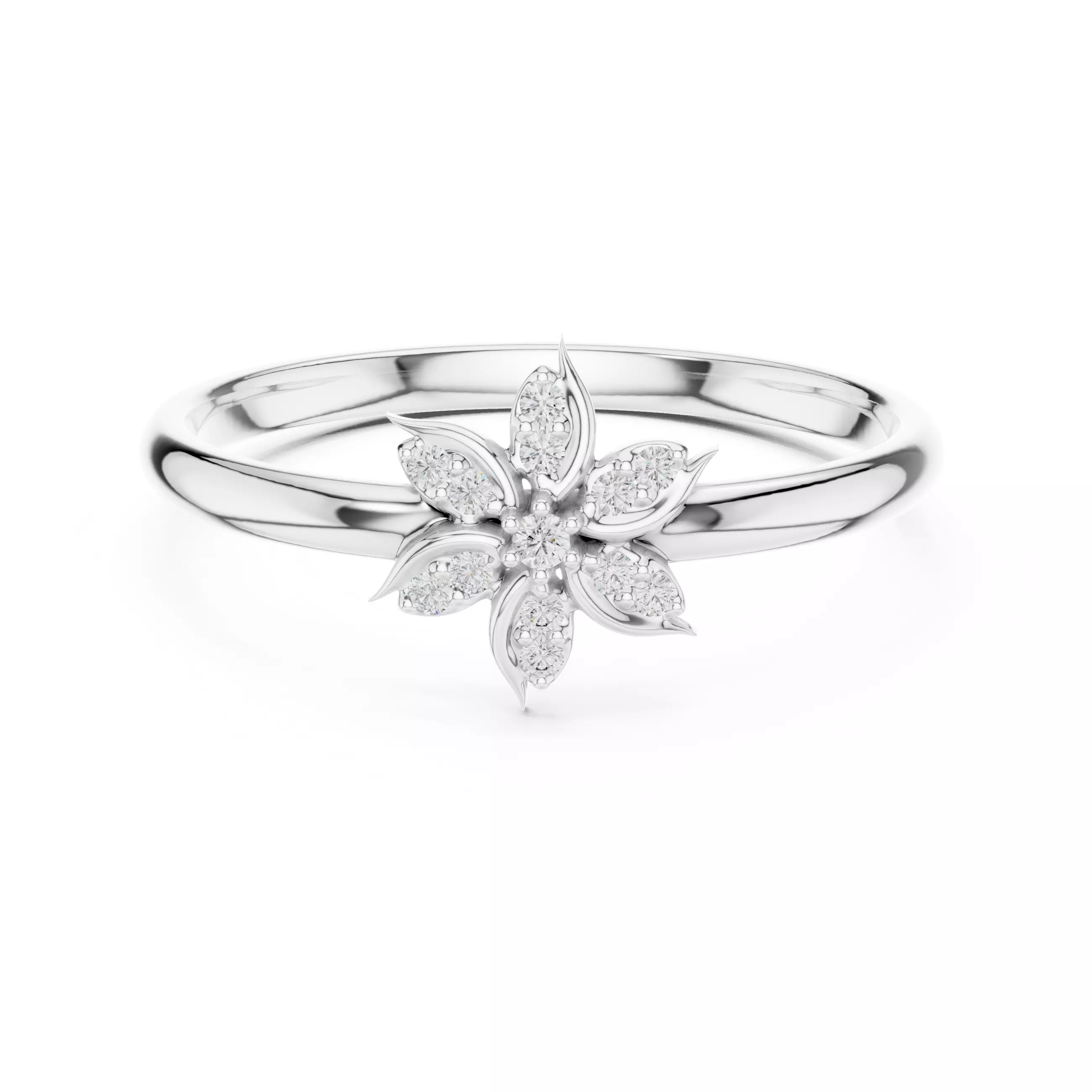 Round Cut Diamond Leaf Engagement Wedding Ring 3DM STL Video 3D print model_2