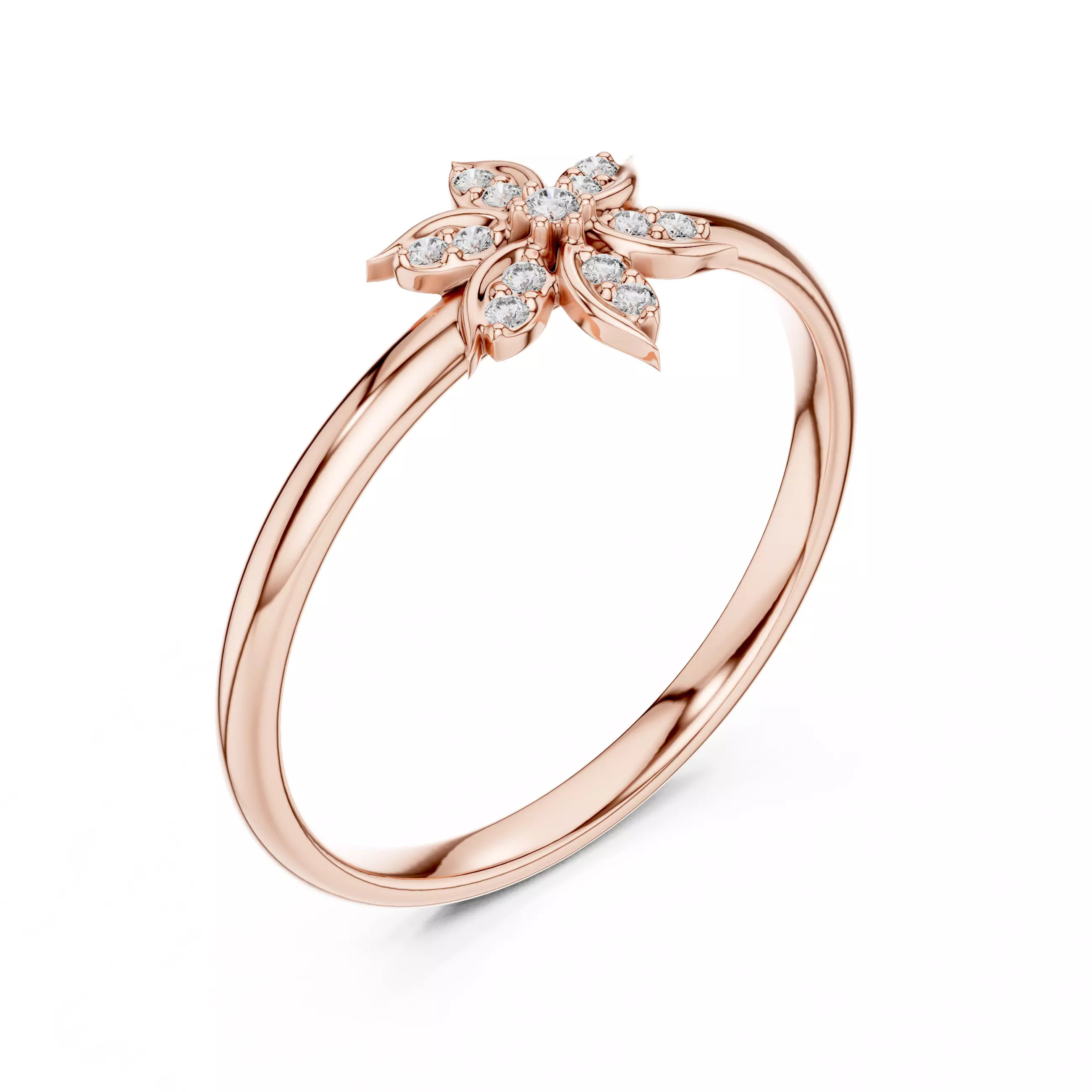 Round Cut Diamond Leaf Engagement Wedding Ring 3DM STL Video 3D print model_4