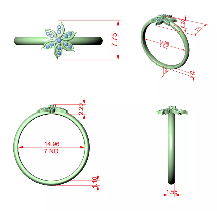 Round Cut Diamond Leaf Engagement Wedding Ring 3DM STL Video 3D print model_12