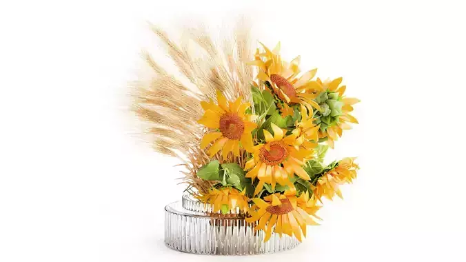 Beautiful bouquet yellow wild flowers wheat ears sunflower 607