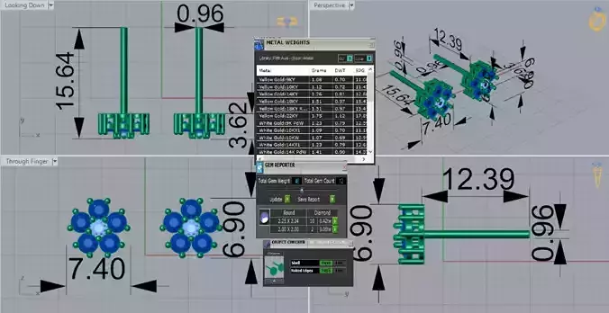 Diamond Cluster Yellow Gold Stud 3D STL Earrings je0040