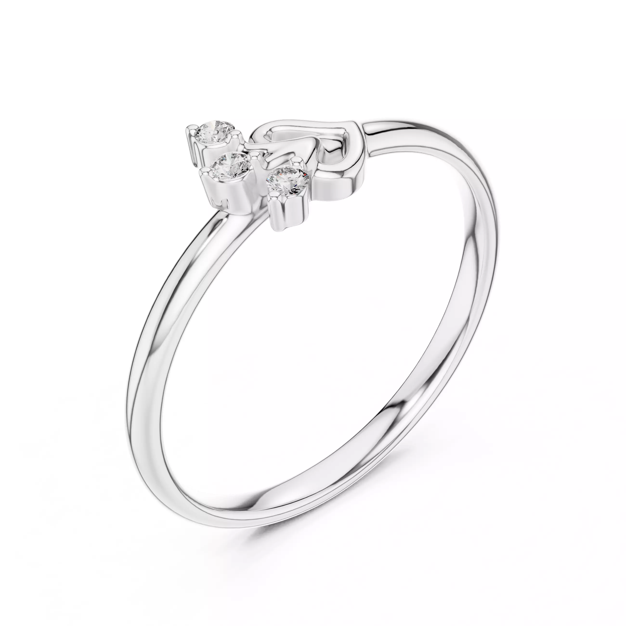 Three Stone Round Diamond Heart Shape Wedding Ring 3DM STL Video 3D print model_10