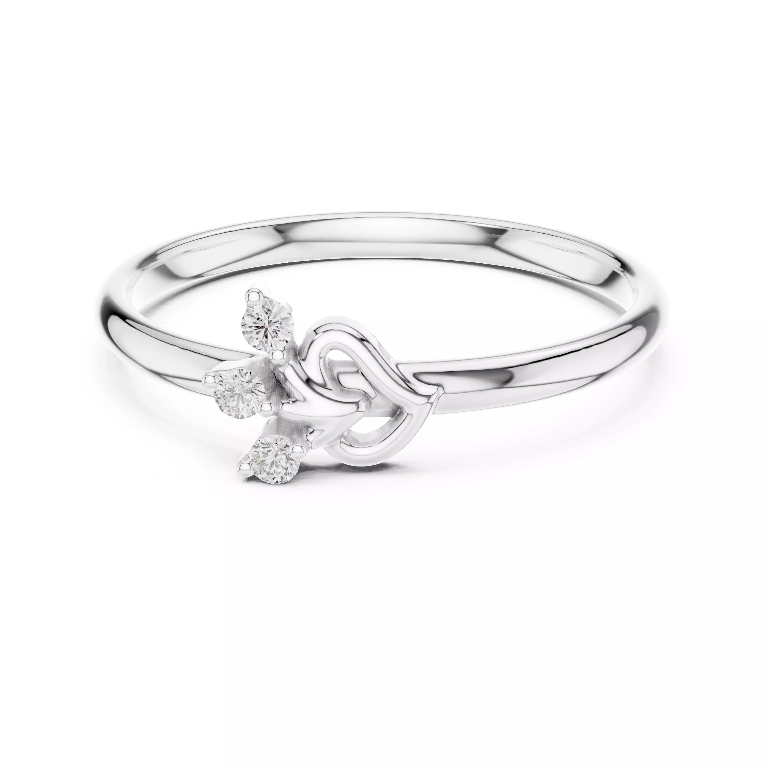 Three Stone Round Diamond Heart Shape Wedding Ring 3DM STL Video 3D print model_2