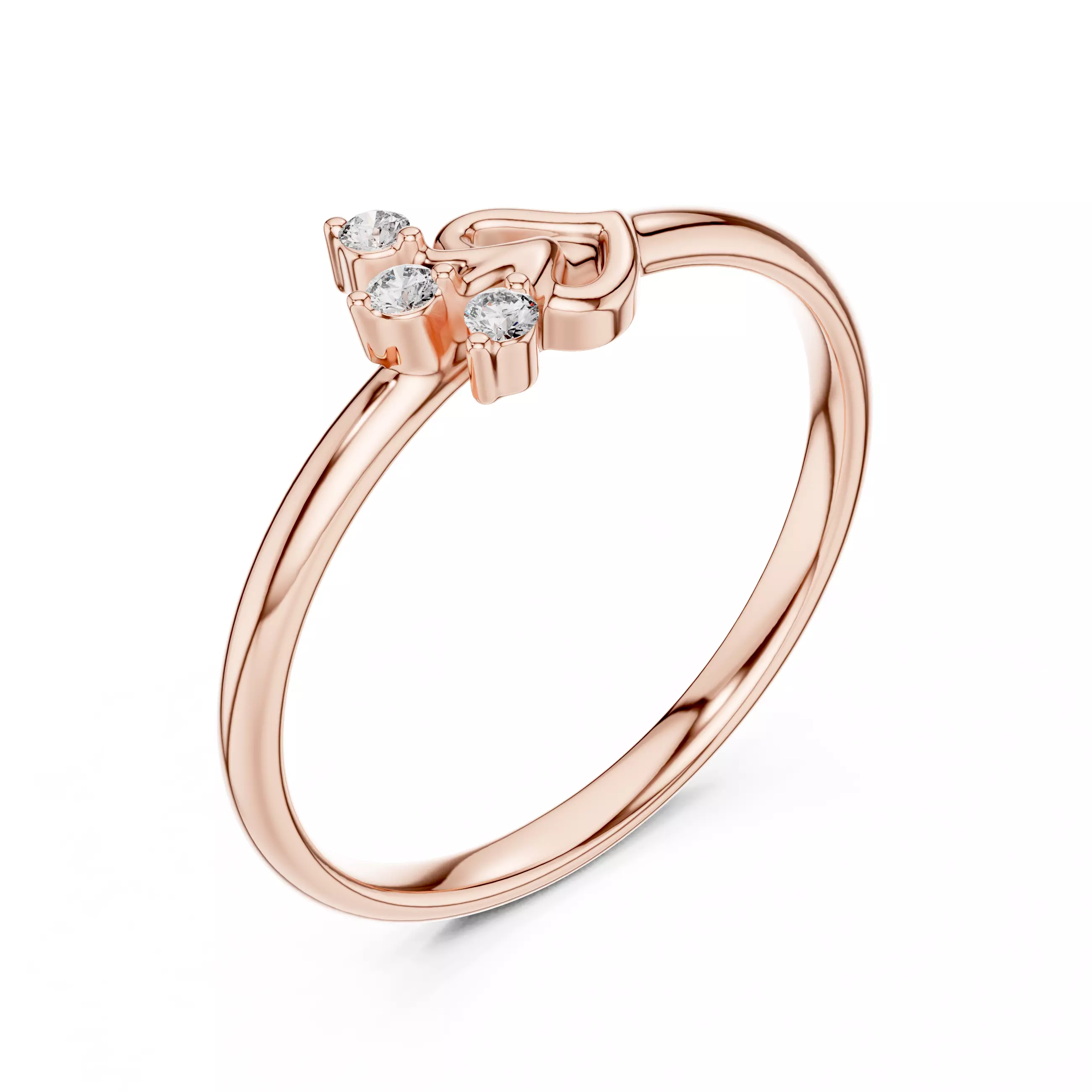 Three Stone Round Diamond Heart Shape Wedding Ring 3DM STL Video 3D print model_4
