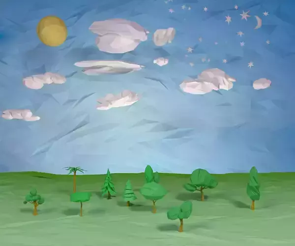 Trees  clouds  sun moon stars pack Low-poly 3D model