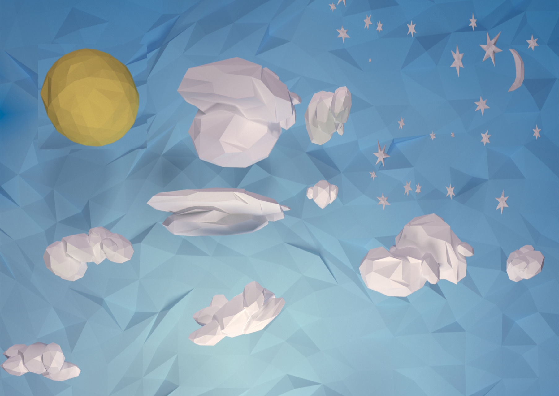 Trees  clouds  sun moon stars pack Low-poly 3D model_3