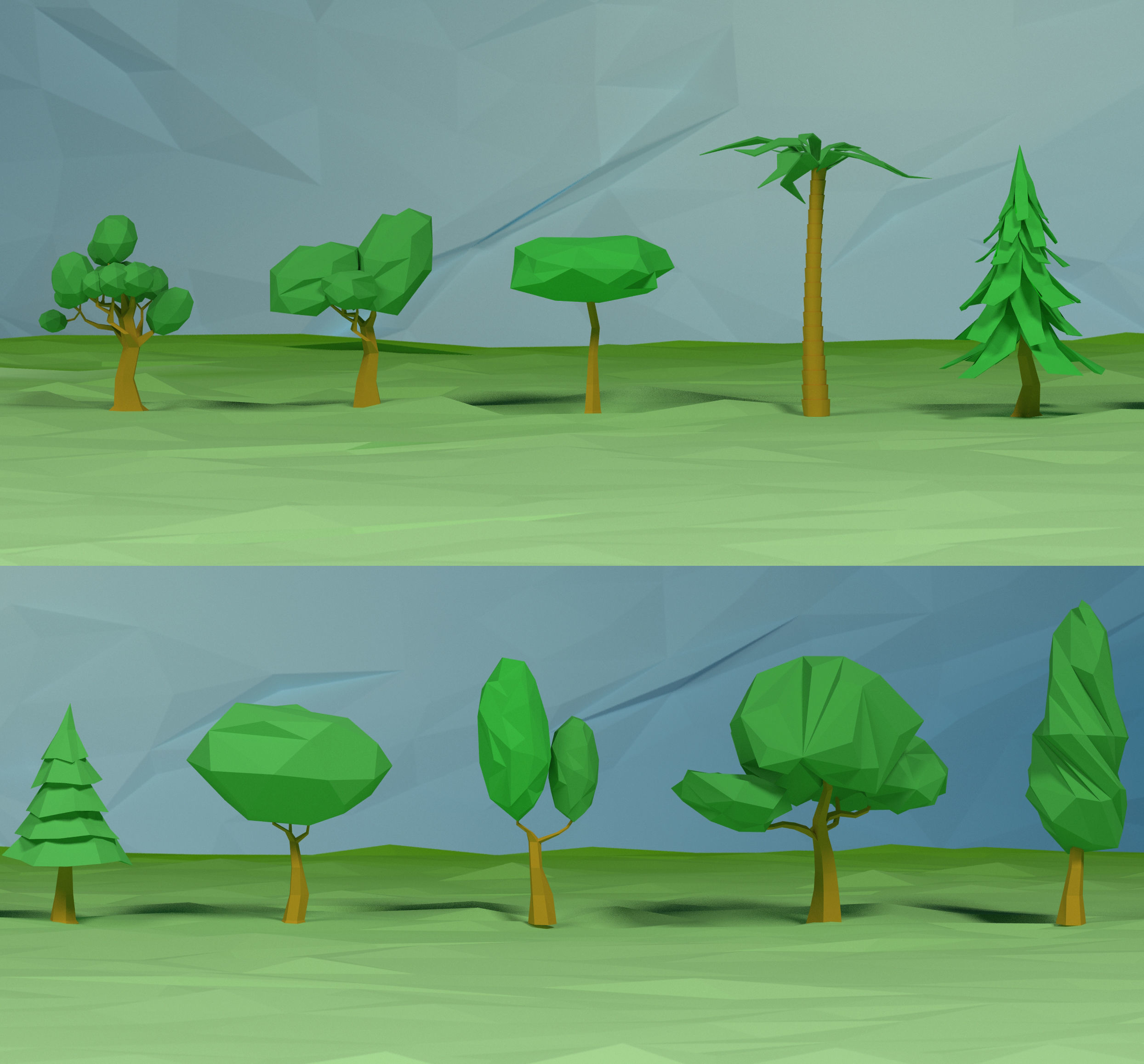 Trees  clouds  sun moon stars pack Low-poly 3D model_2