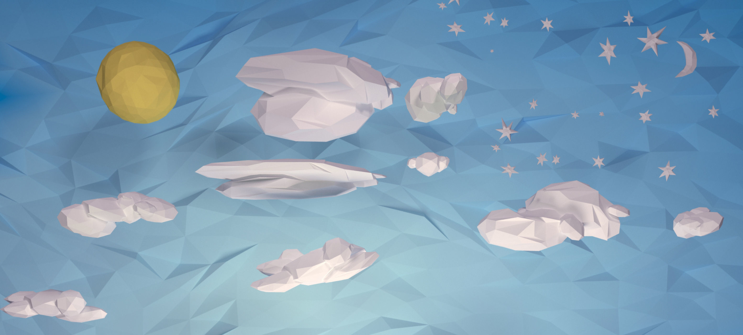 Trees  clouds  sun moon stars pack Low-poly 3D model_11