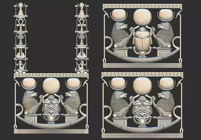 Tutankhamun  Pendant  Solar Beetle   Baboons  3D Printable model