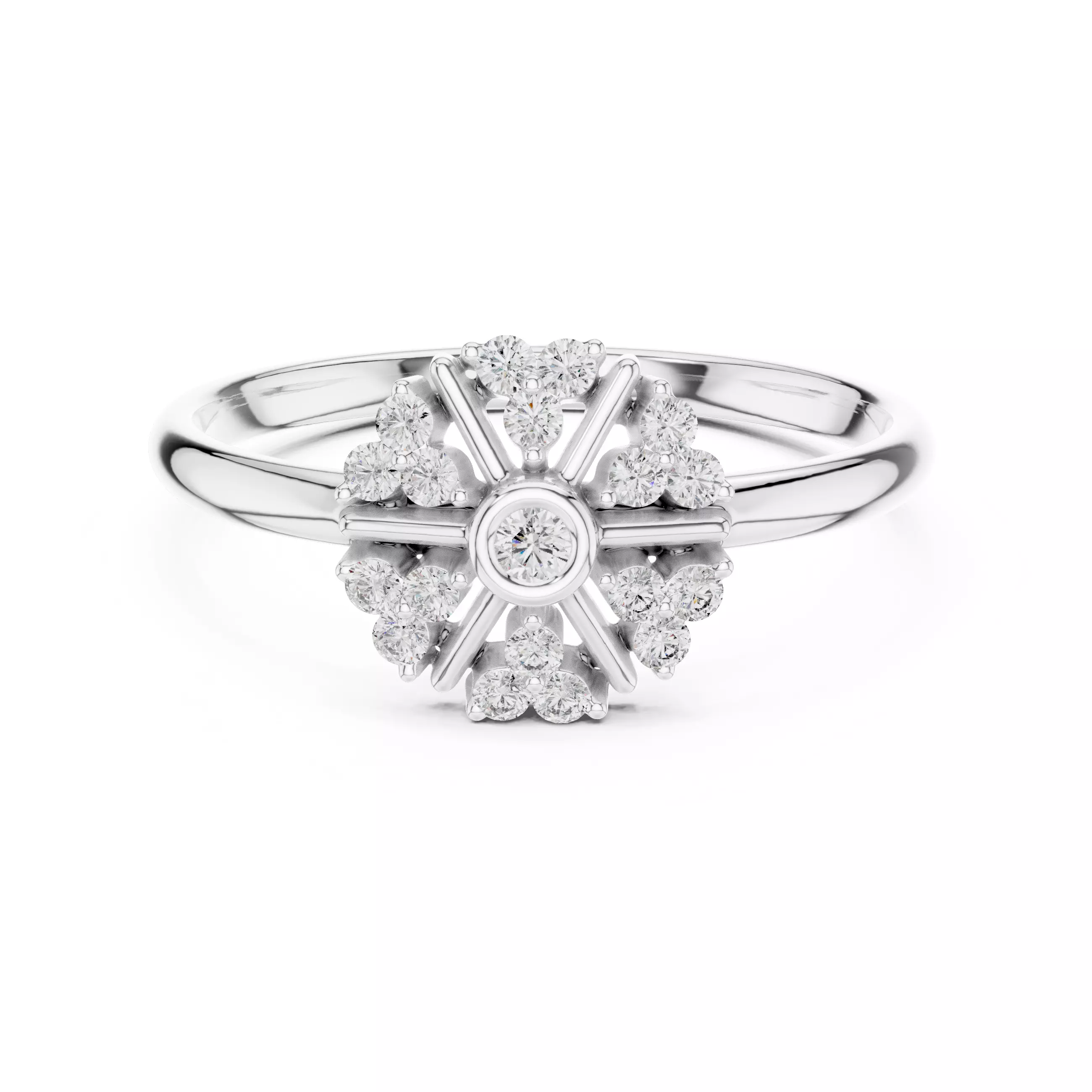 Bezel Set Round Diamond Cluster Wedding Ring 3DM STL Video 3D print model_2