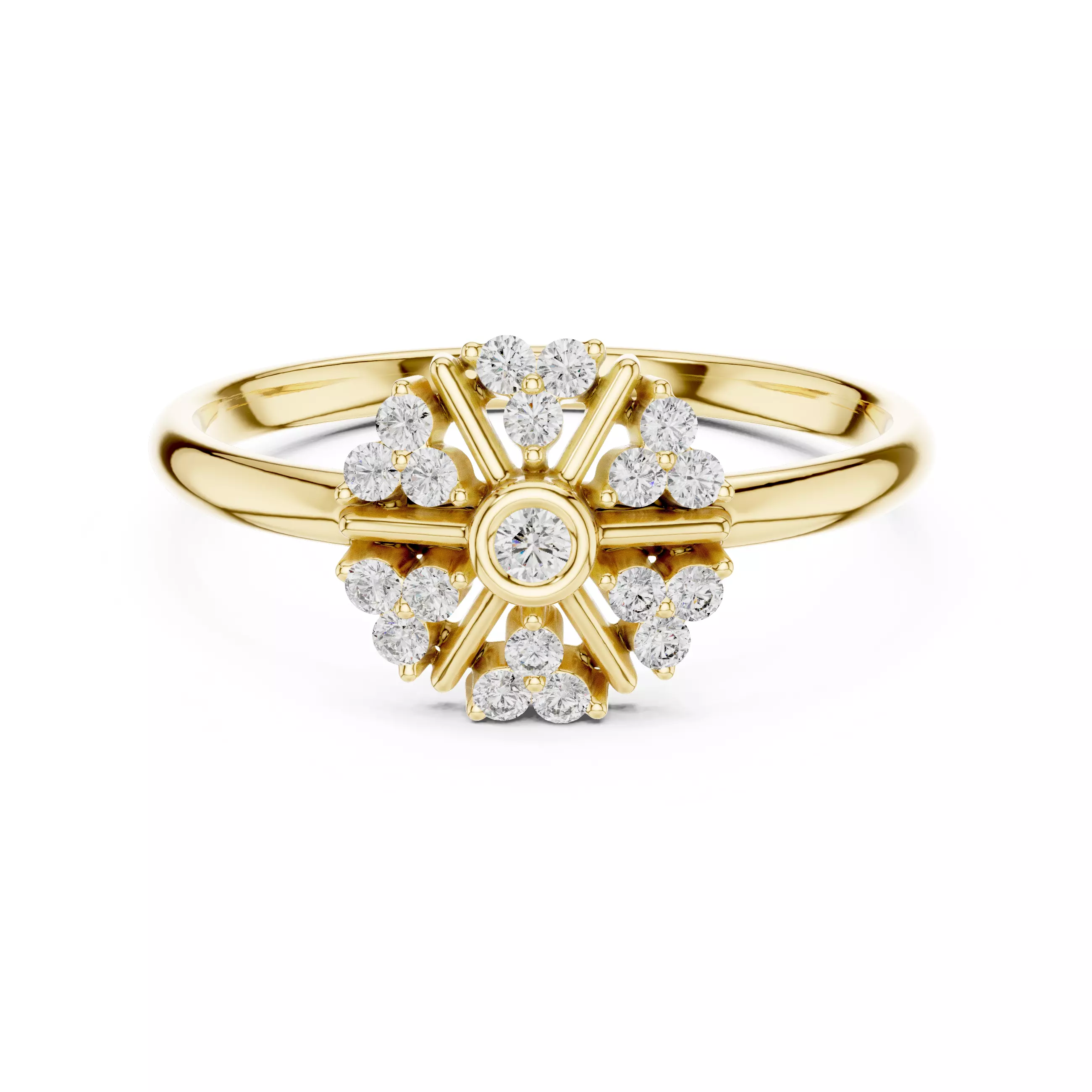 Bezel Set Round Diamond Cluster Wedding Ring 3DM STL Video 3D print model_1