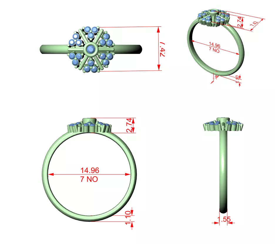 Bezel Set Round Diamond Cluster Wedding Ring 3DM STL Video 3D print model_12