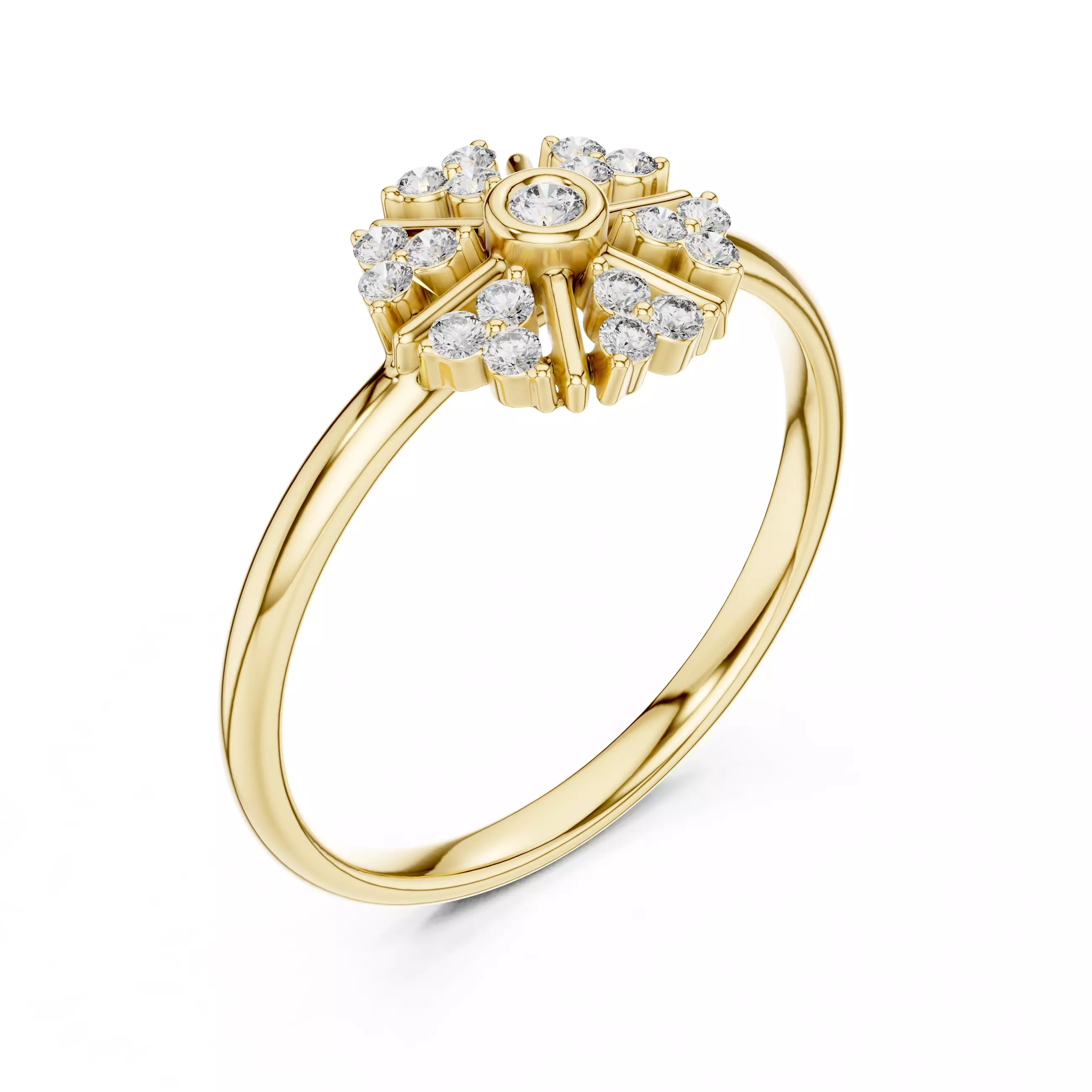 Bezel Set Round Diamond Cluster Wedding Ring 3DM STL Video 3D print model_7