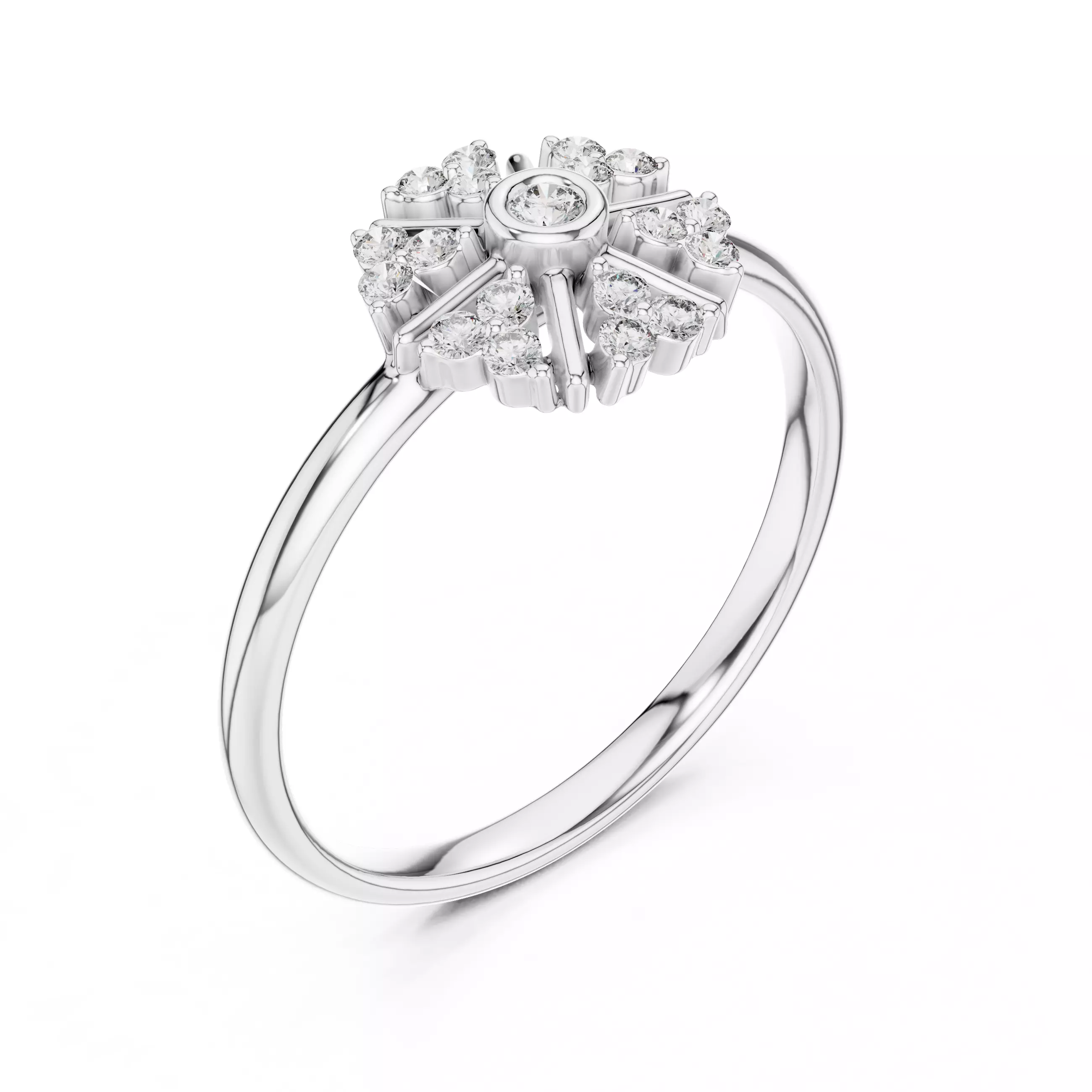 Bezel Set Round Diamond Cluster Wedding Ring 3DM STL Video 3D print model_10