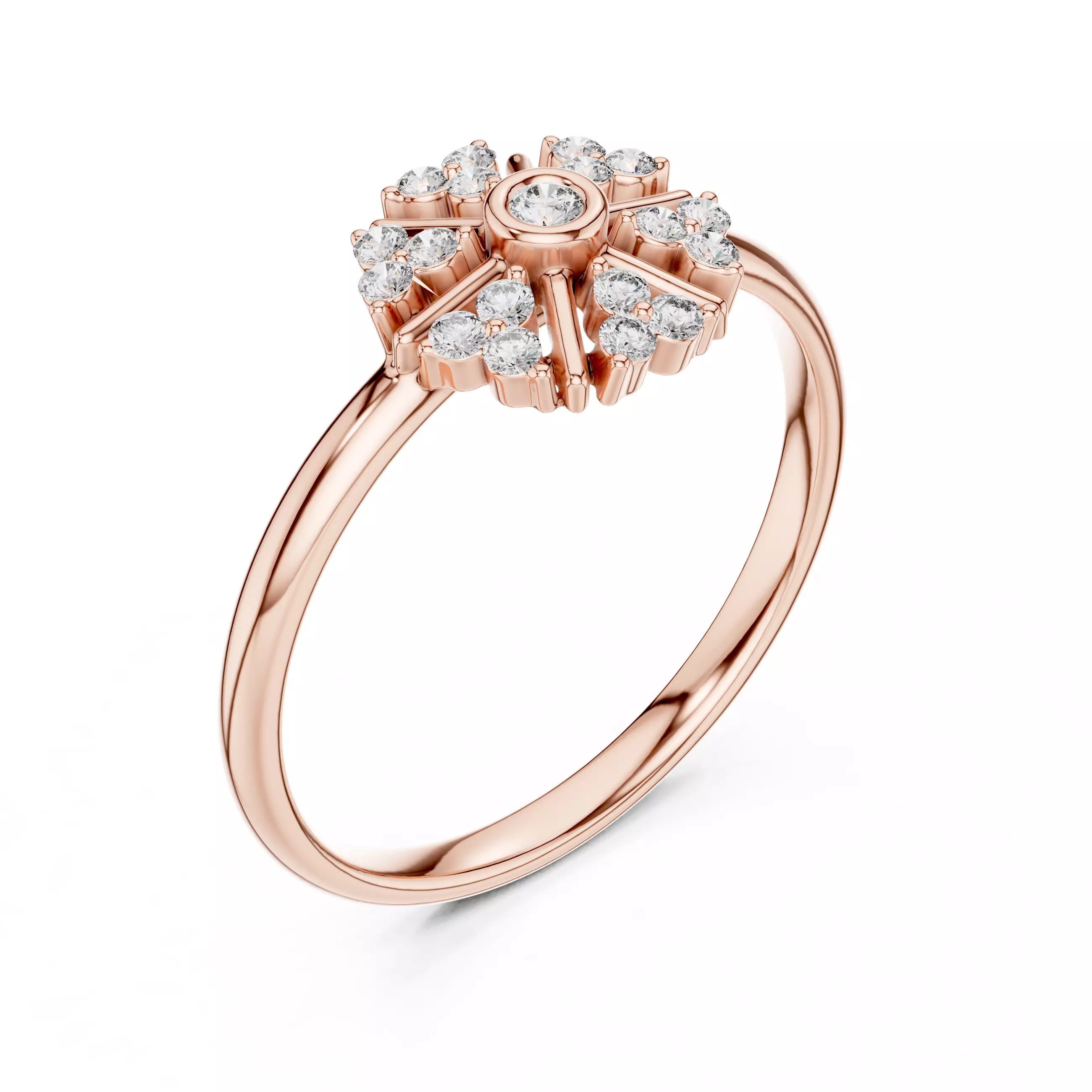 Bezel Set Round Diamond Cluster Wedding Ring 3DM STL Video 3D print model_4