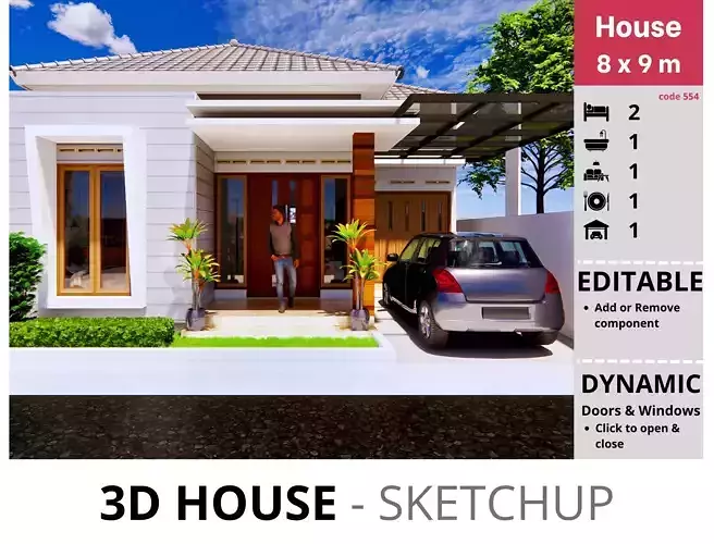 House 8x9m code 554 - Sketchup 3D model 3D model