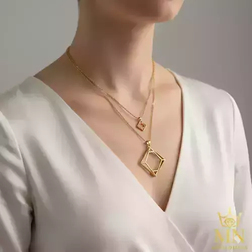  Golden Necklace Minimalist Double Layer Pendant
