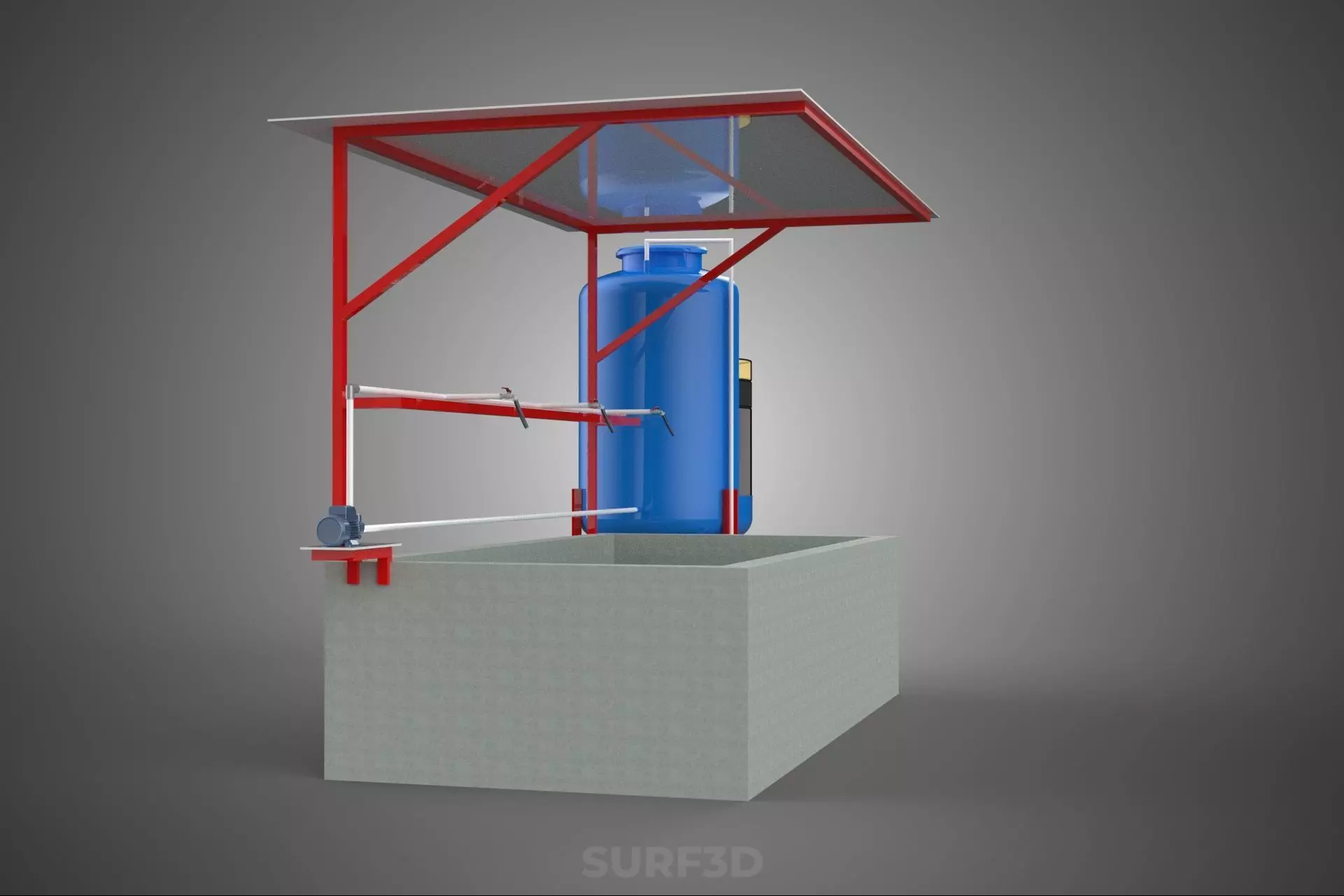SOLAR CELL RECIRCULATION PUMP WATER FILTER FISH POND AQUACULTURE 3D model_25