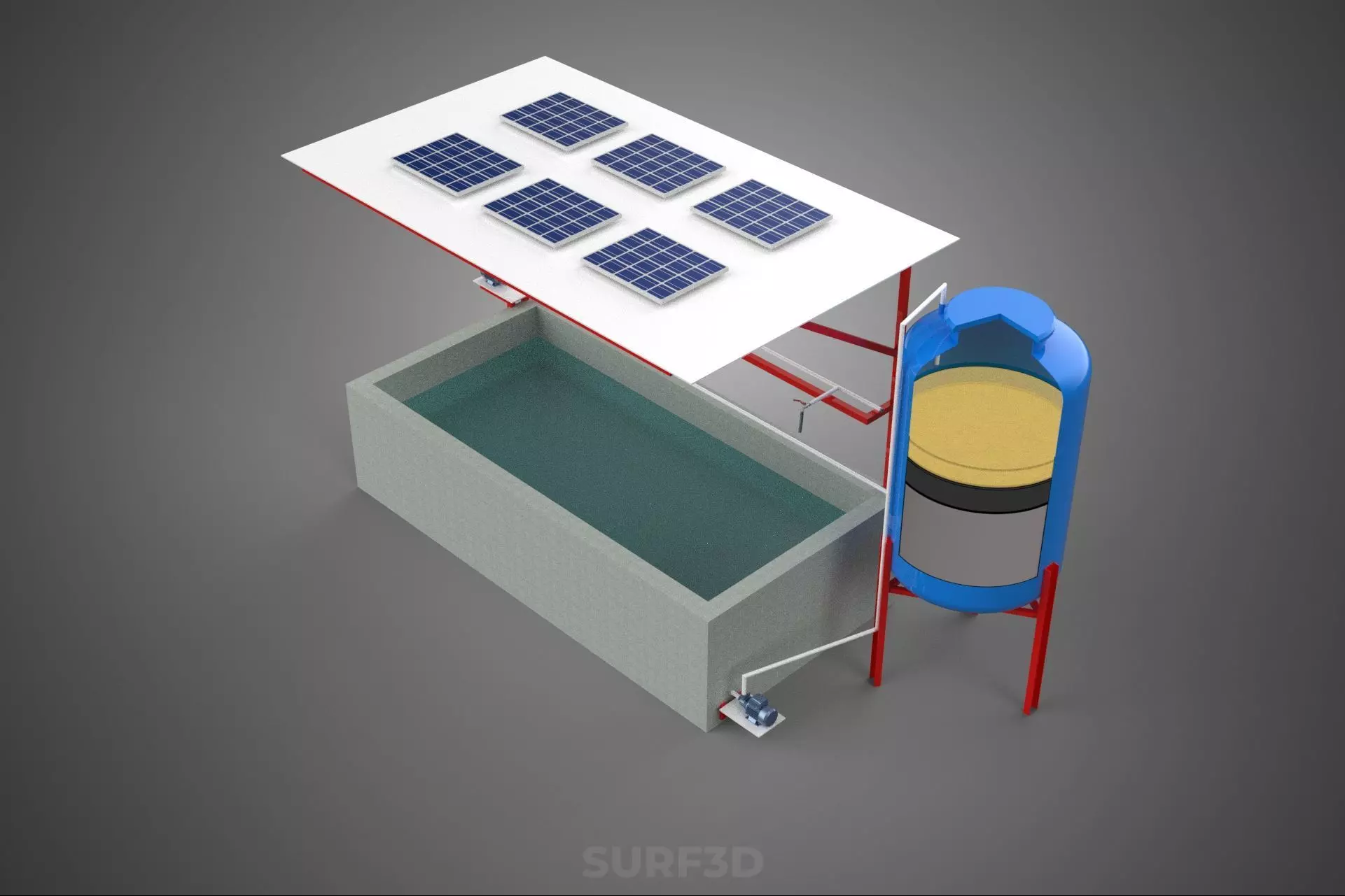 SOLAR CELL RECIRCULATION PUMP WATER FILTER FISH POND AQUACULTURE 3D model_2