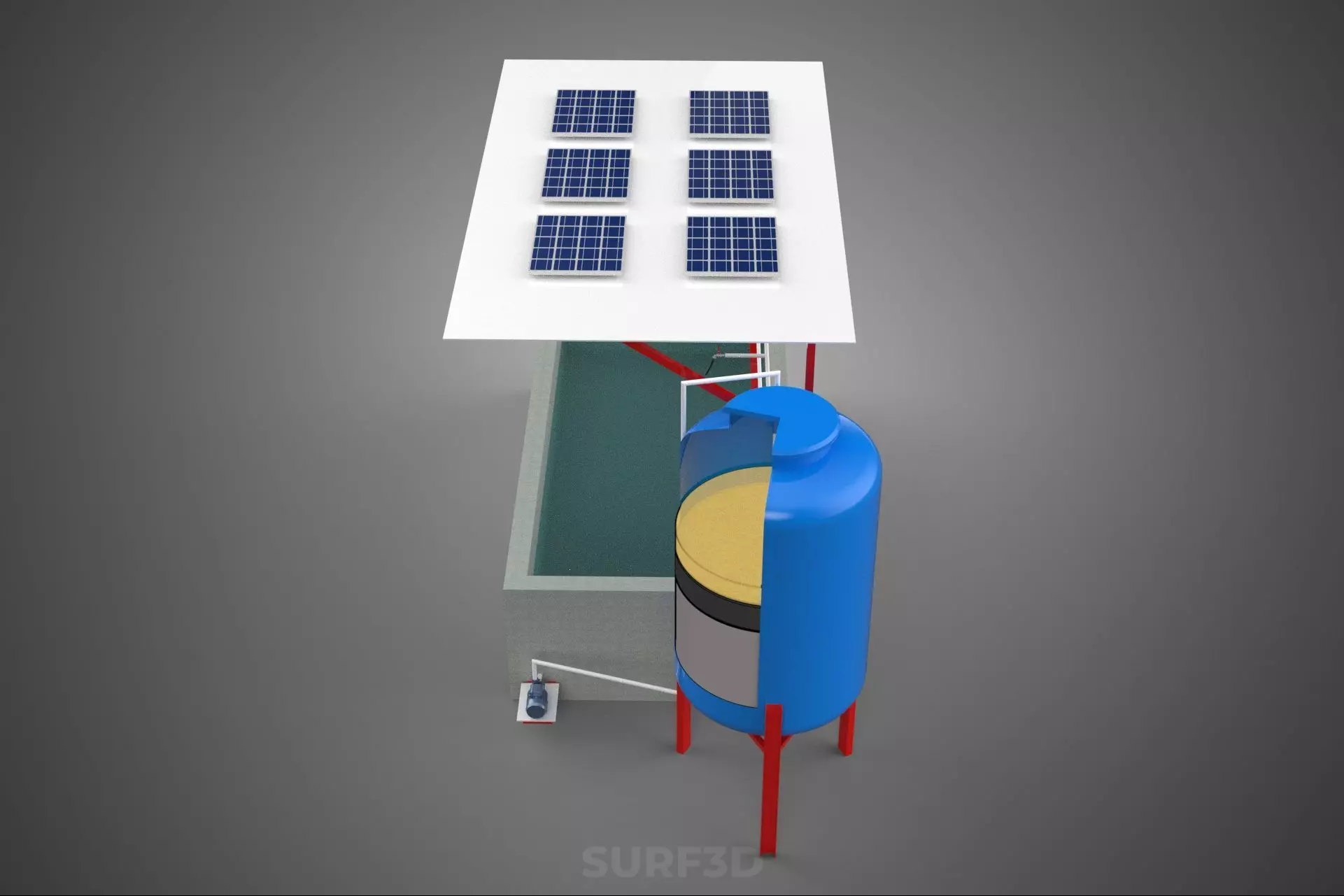 SOLAR CELL RECIRCULATION PUMP WATER FILTER FISH POND AQUACULTURE 3D model_3