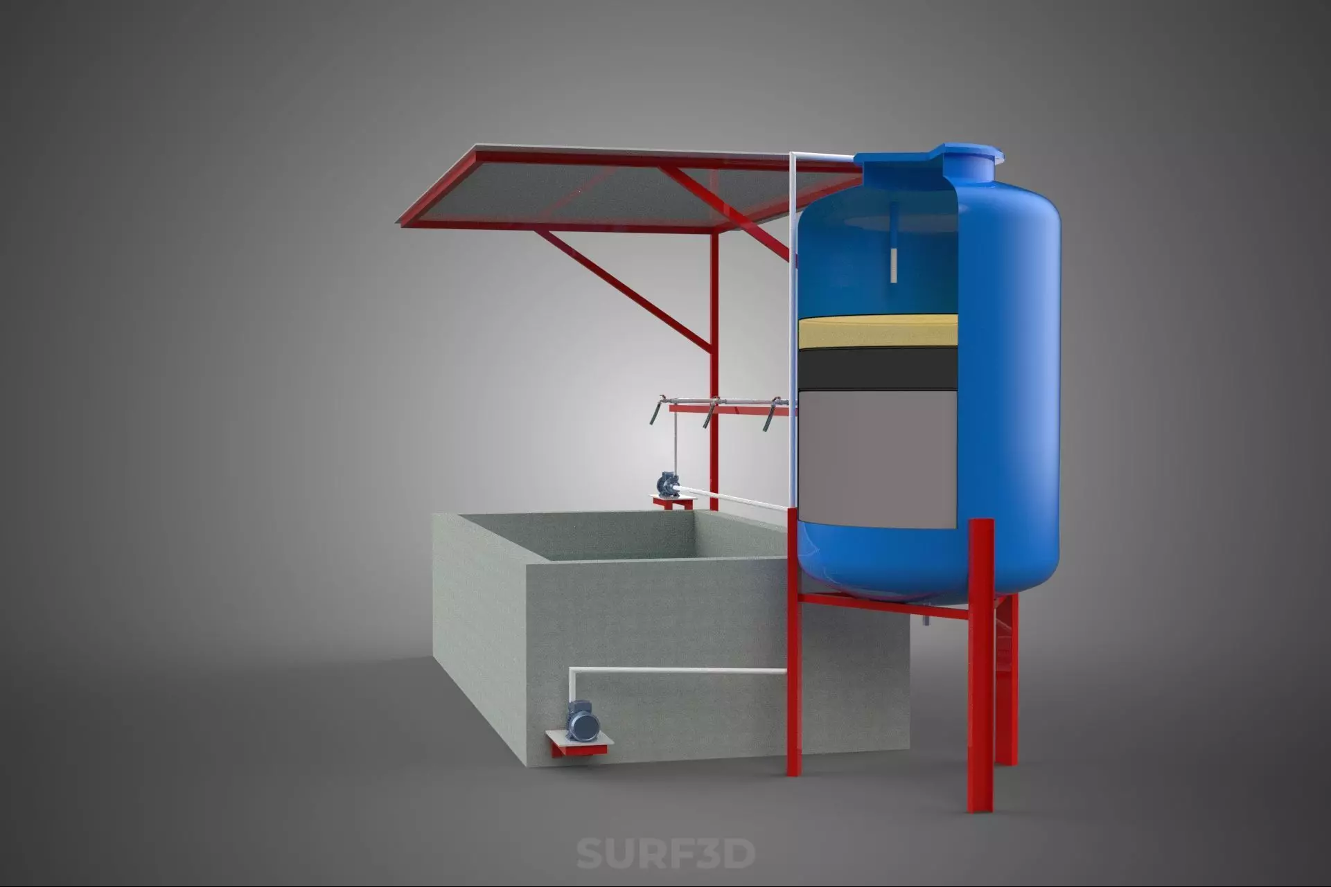 SOLAR CELL RECIRCULATION PUMP WATER FILTER FISH POND AQUACULTURE 3D model_24