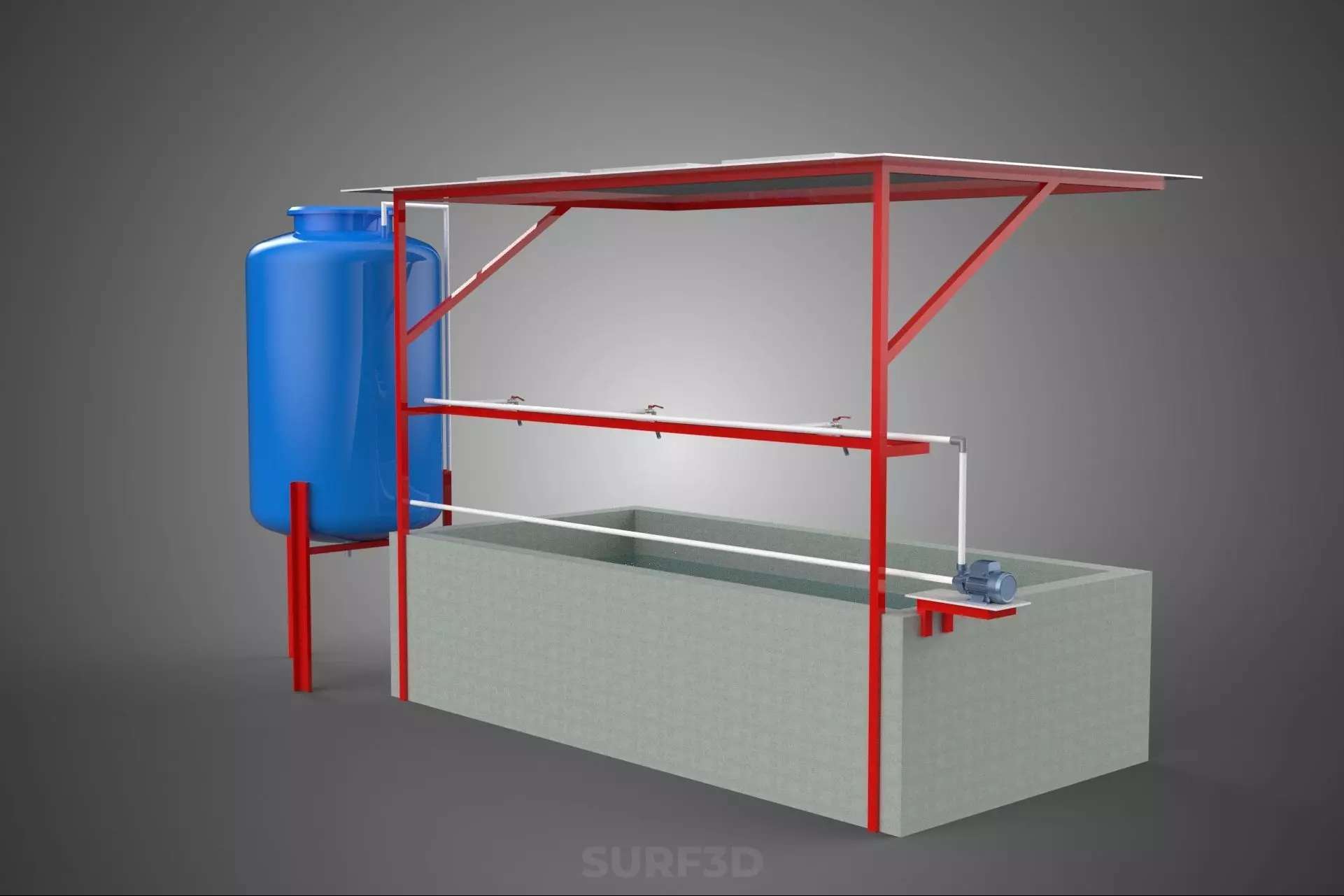 SOLAR CELL RECIRCULATION PUMP WATER FILTER FISH POND AQUACULTURE 3D model_14