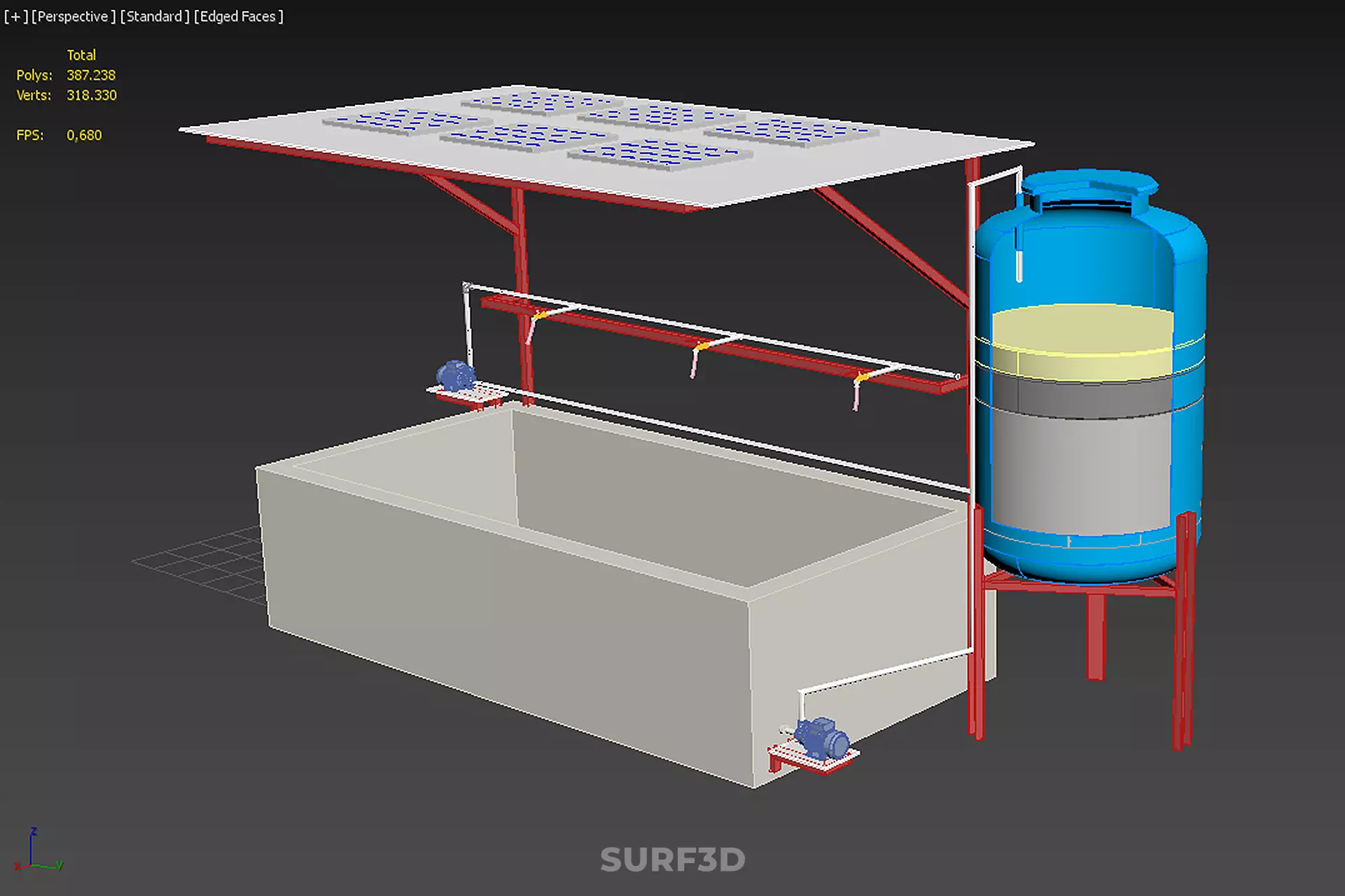 SOLAR CELL RECIRCULATION PUMP WATER FILTER FISH POND AQUACULTURE 3D model_29