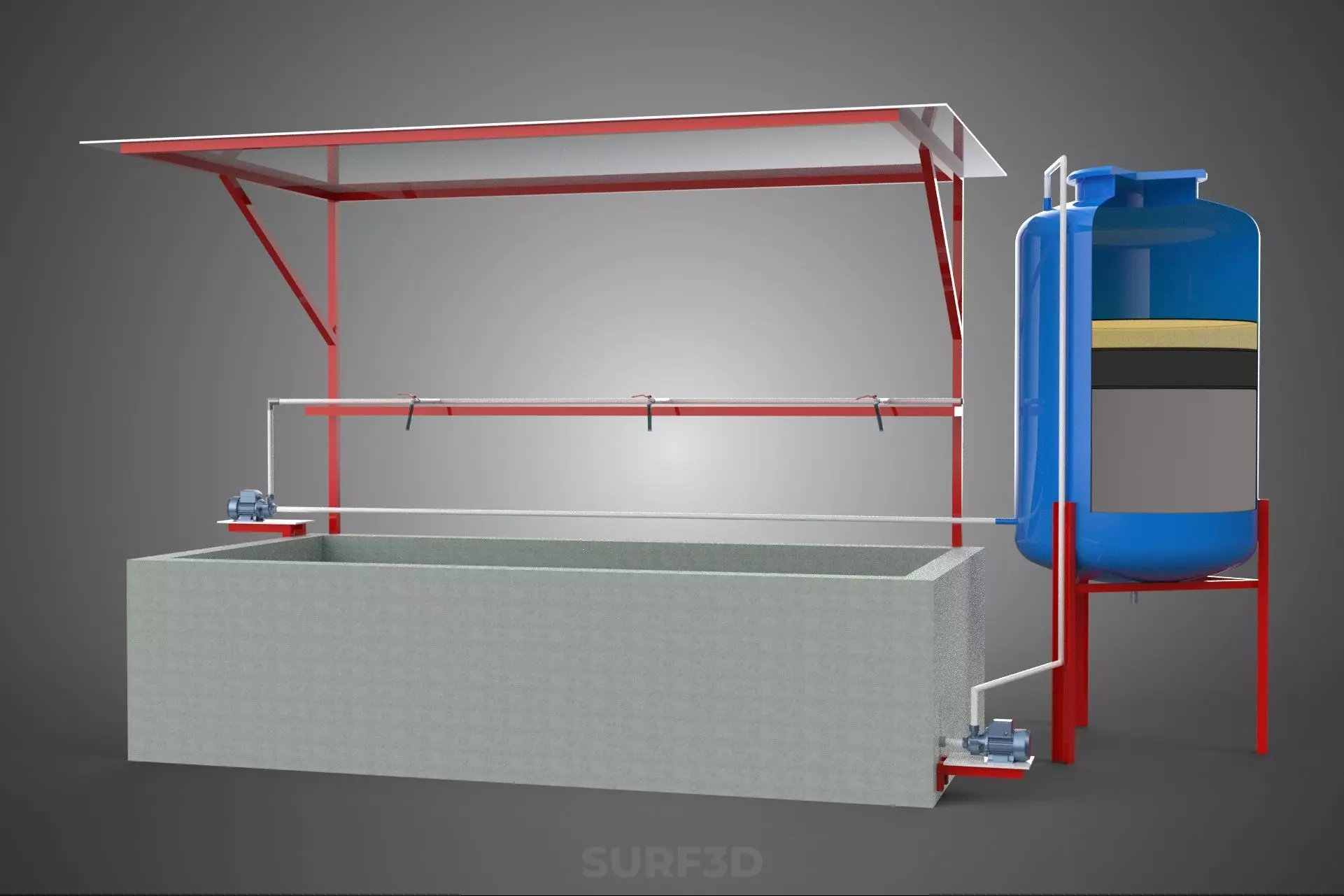SOLAR CELL RECIRCULATION PUMP WATER FILTER FISH POND AQUACULTURE 3D model_27