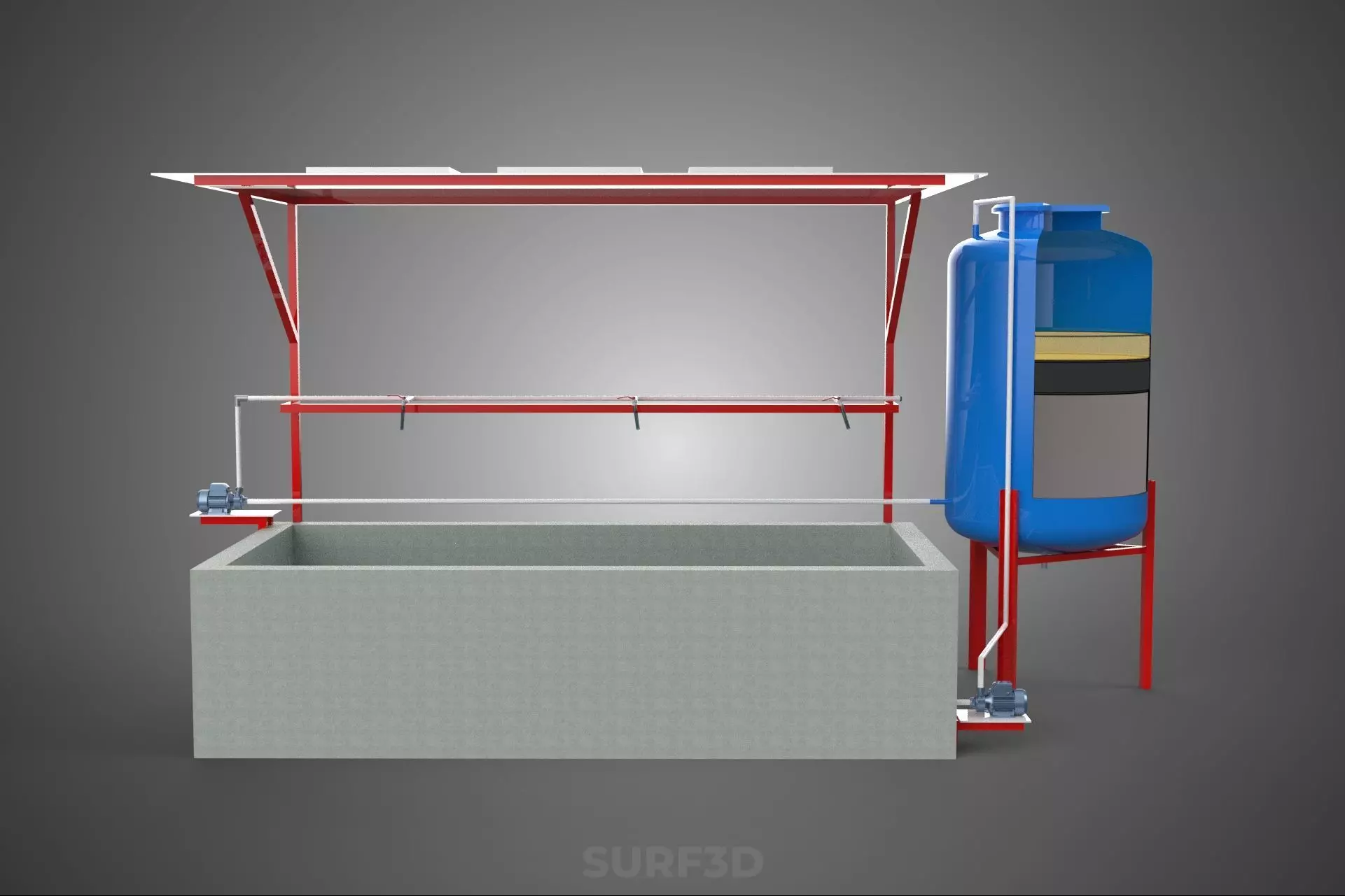 SOLAR CELL RECIRCULATION PUMP WATER FILTER FISH POND AQUACULTURE 3D model_9