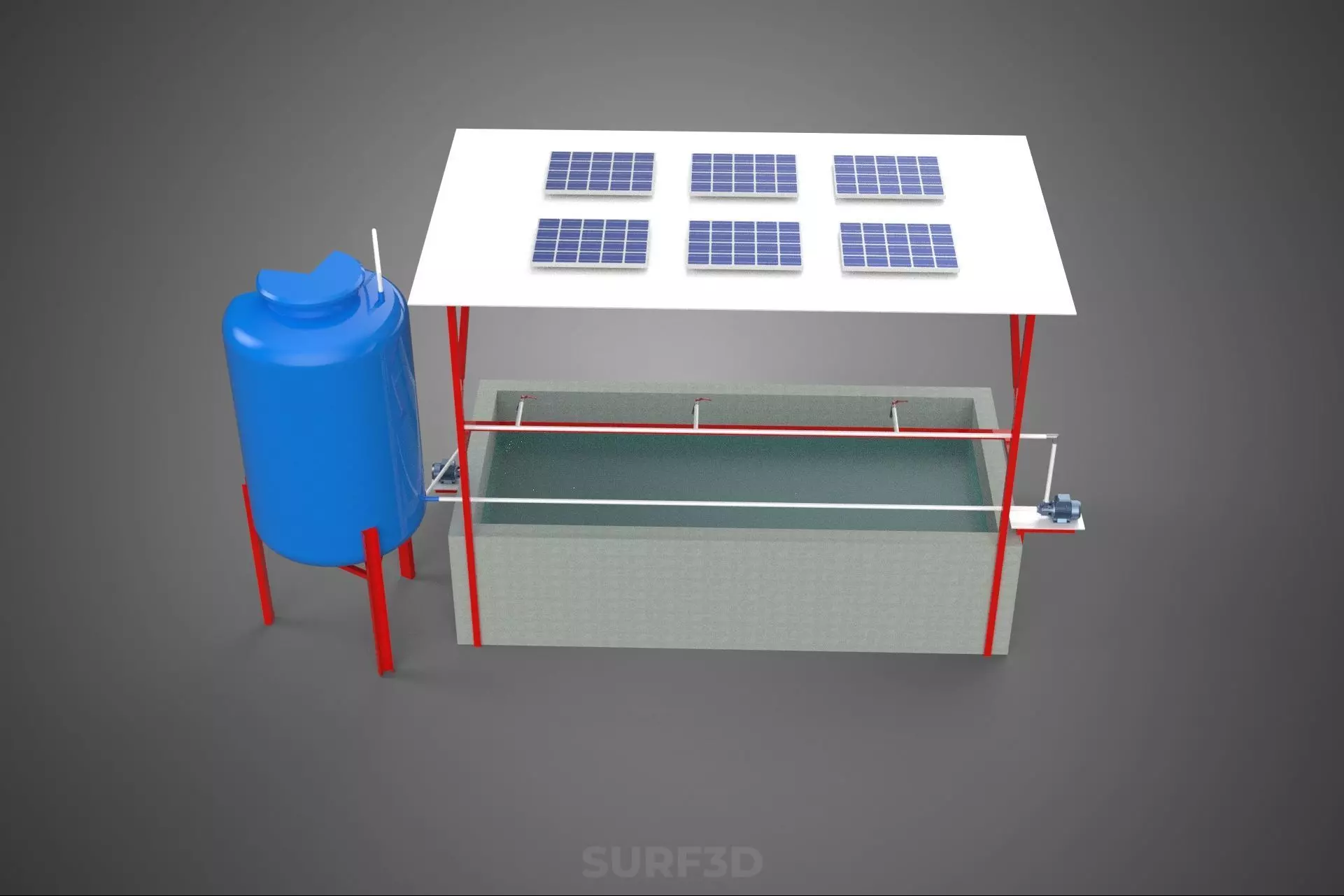 SOLAR CELL RECIRCULATION PUMP WATER FILTER FISH POND AQUACULTURE 3D model_5