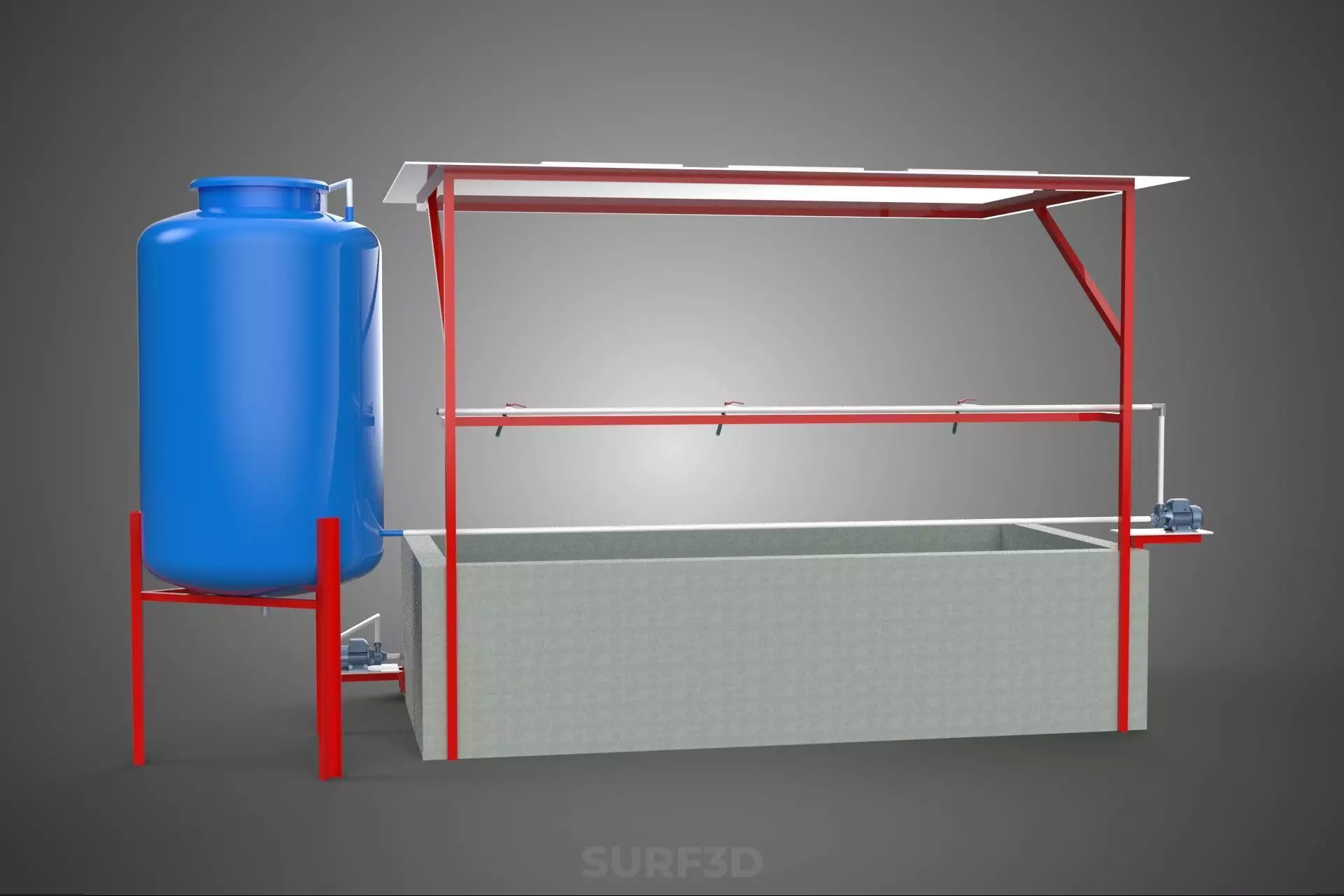 SOLAR CELL RECIRCULATION PUMP WATER FILTER FISH POND AQUACULTURE 3D model_26