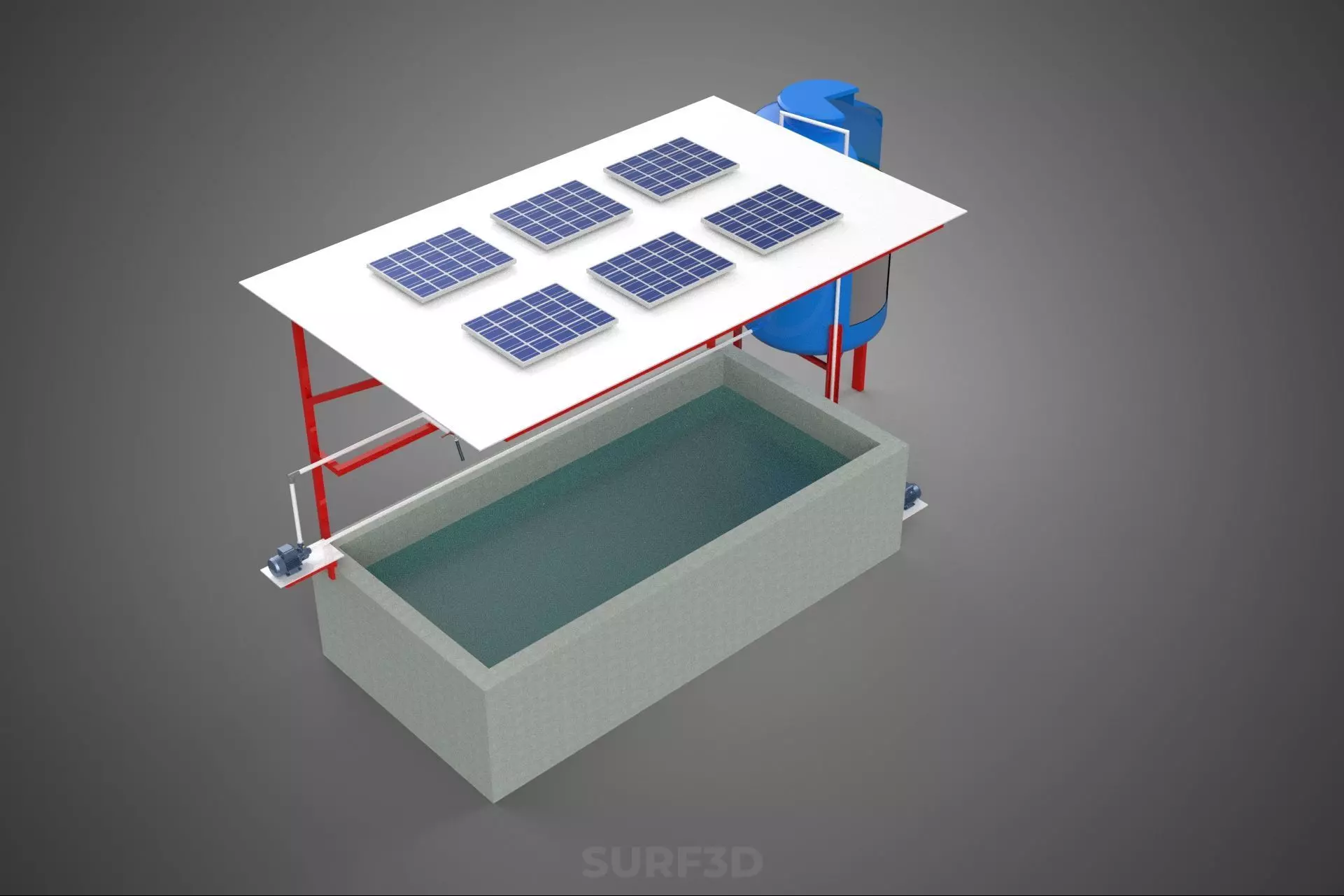 SOLAR CELL RECIRCULATION PUMP WATER FILTER FISH POND AQUACULTURE 3D model_8
