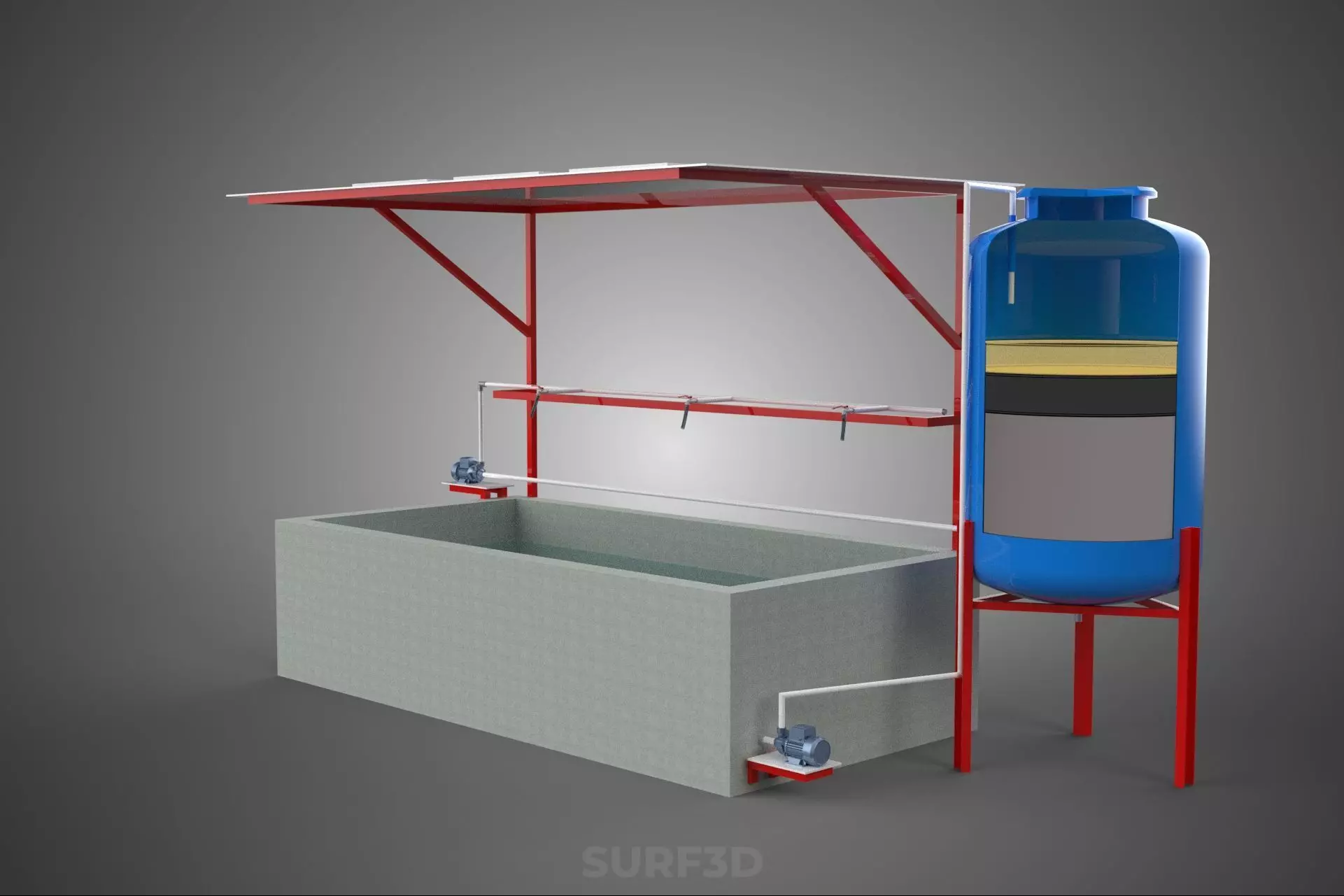 SOLAR CELL RECIRCULATION PUMP WATER FILTER FISH POND AQUACULTURE 3D model_10