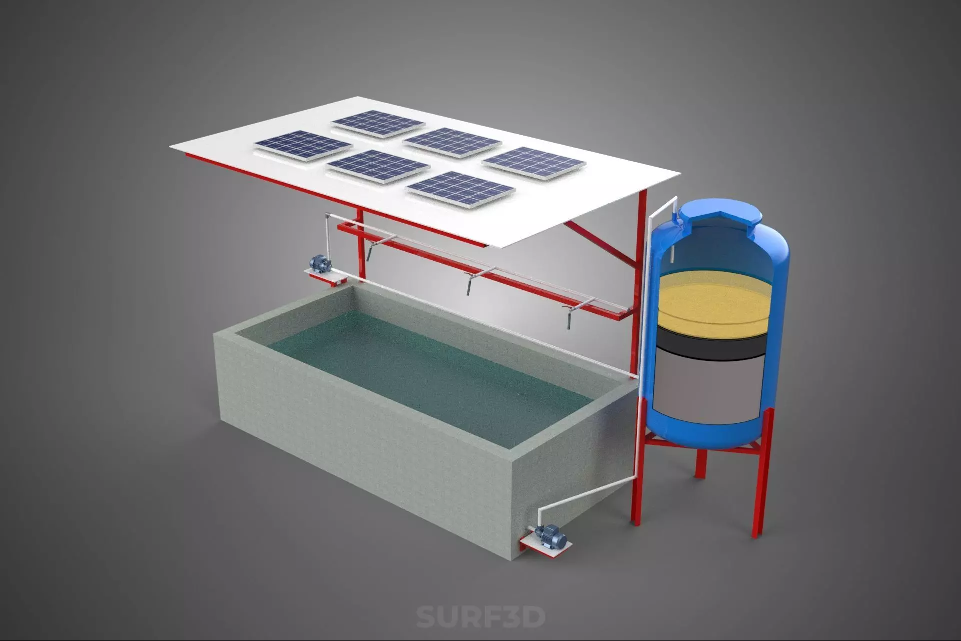 SOLAR CELL RECIRCULATION PUMP WATER FILTER FISH POND AQUACULTURE 3D model_0
