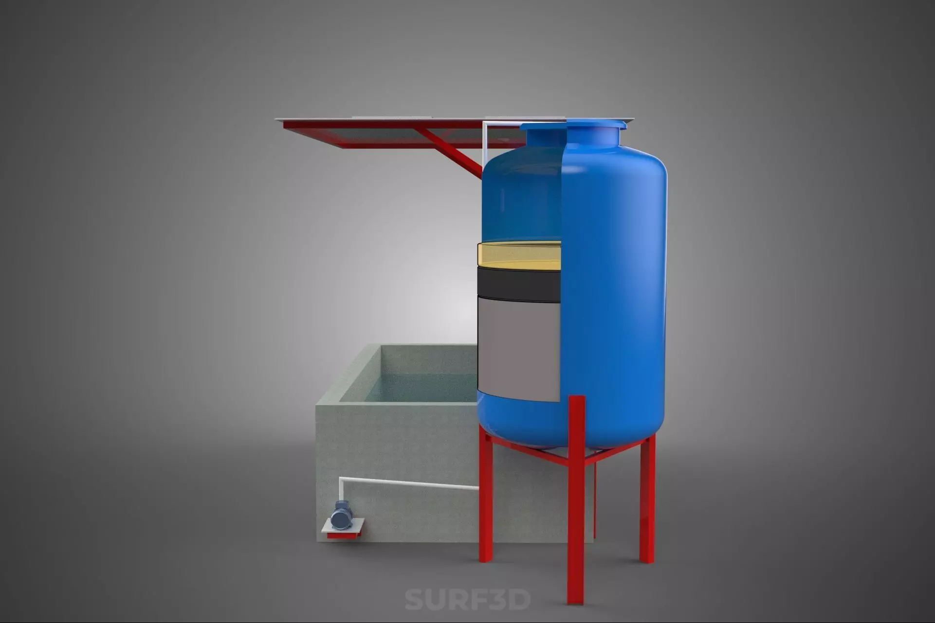 SOLAR CELL RECIRCULATION PUMP WATER FILTER FISH POND AQUACULTURE 3D model_11