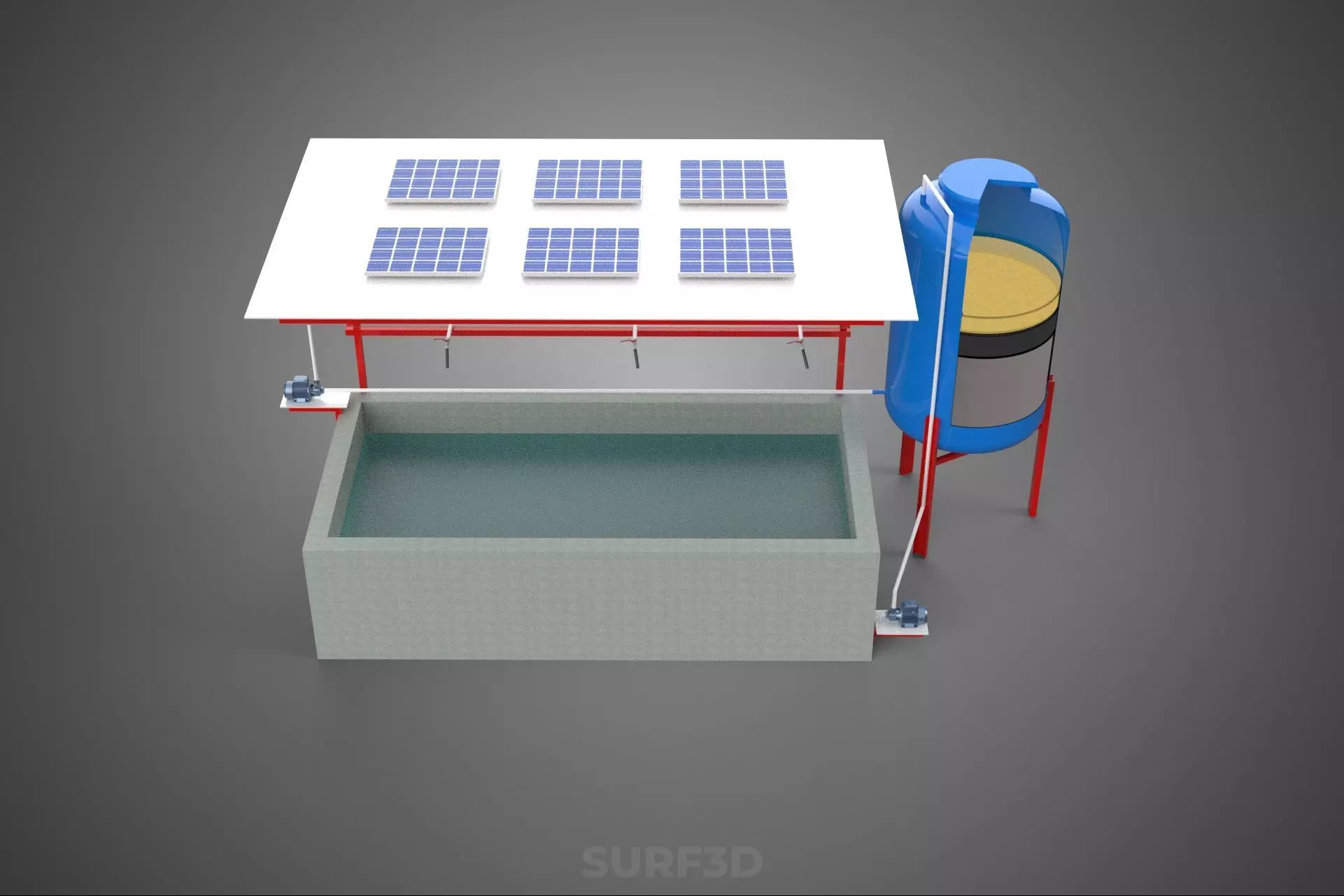 SOLAR CELL RECIRCULATION PUMP WATER FILTER FISH POND AQUACULTURE 3D model_1