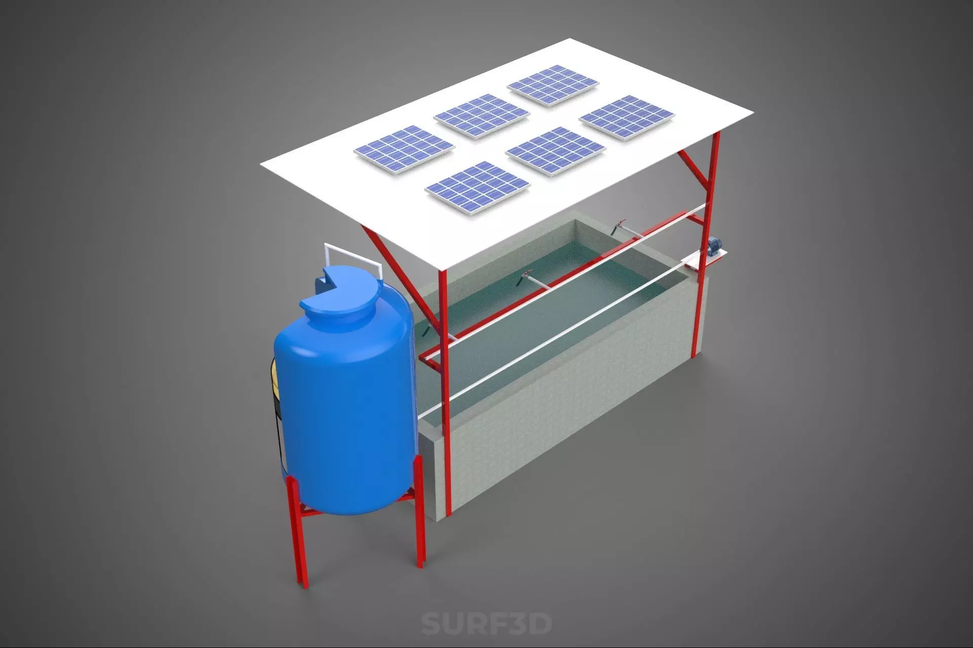 SOLAR CELL RECIRCULATION PUMP WATER FILTER FISH POND AQUACULTURE 3D model_4